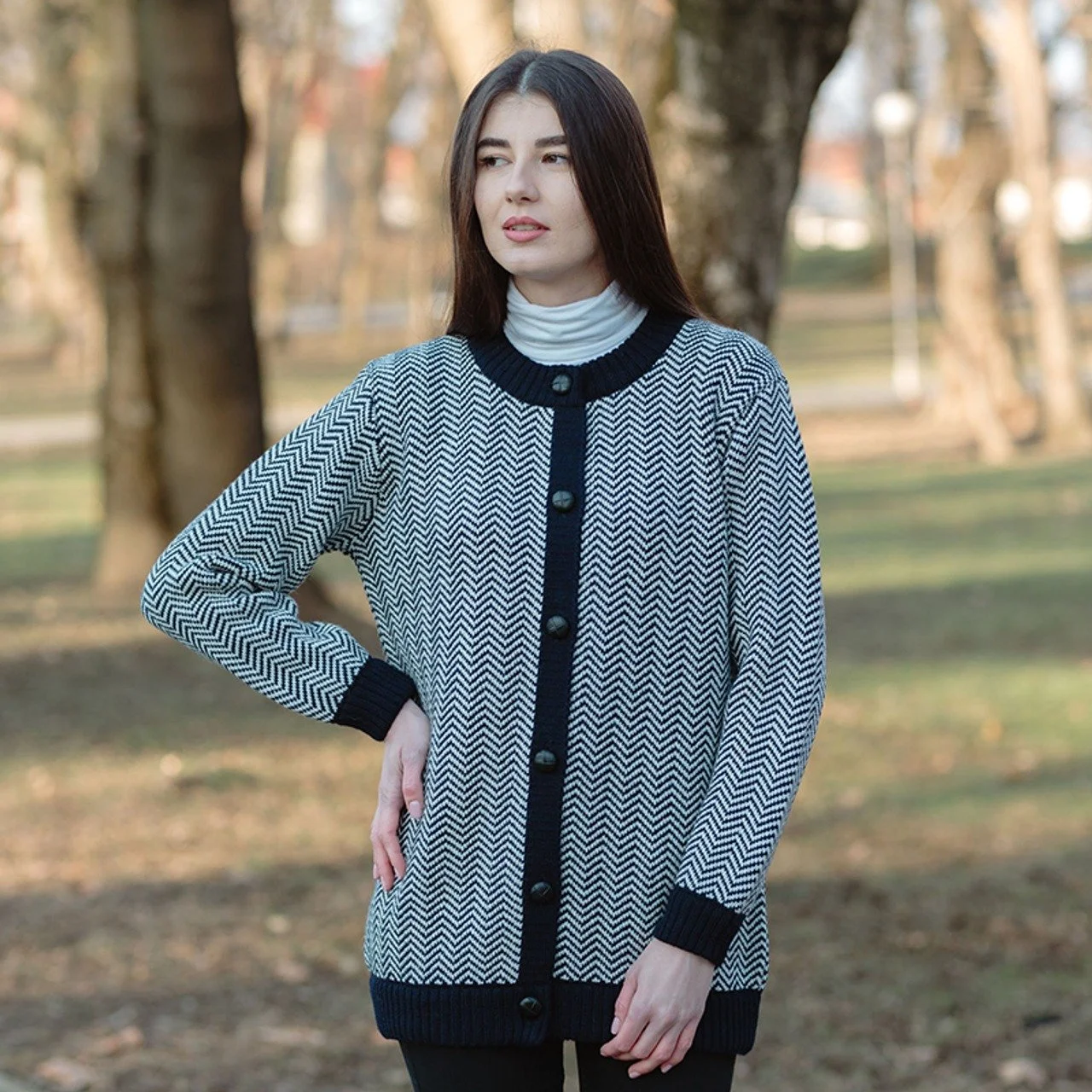 Herringbone Lumber Cardigan - Front 3 - Navy- AWL158-304.jpg