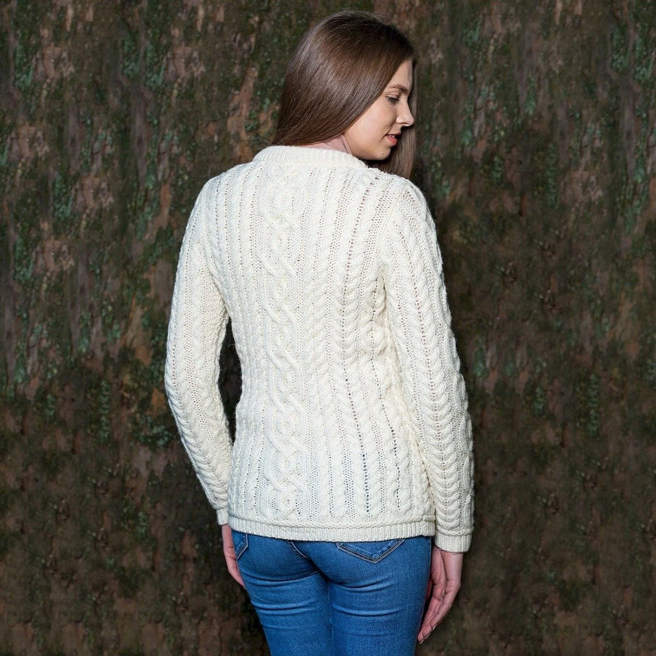 Ladies Aran Button Cardigan - Back - Natural - ML115-100.jpg
