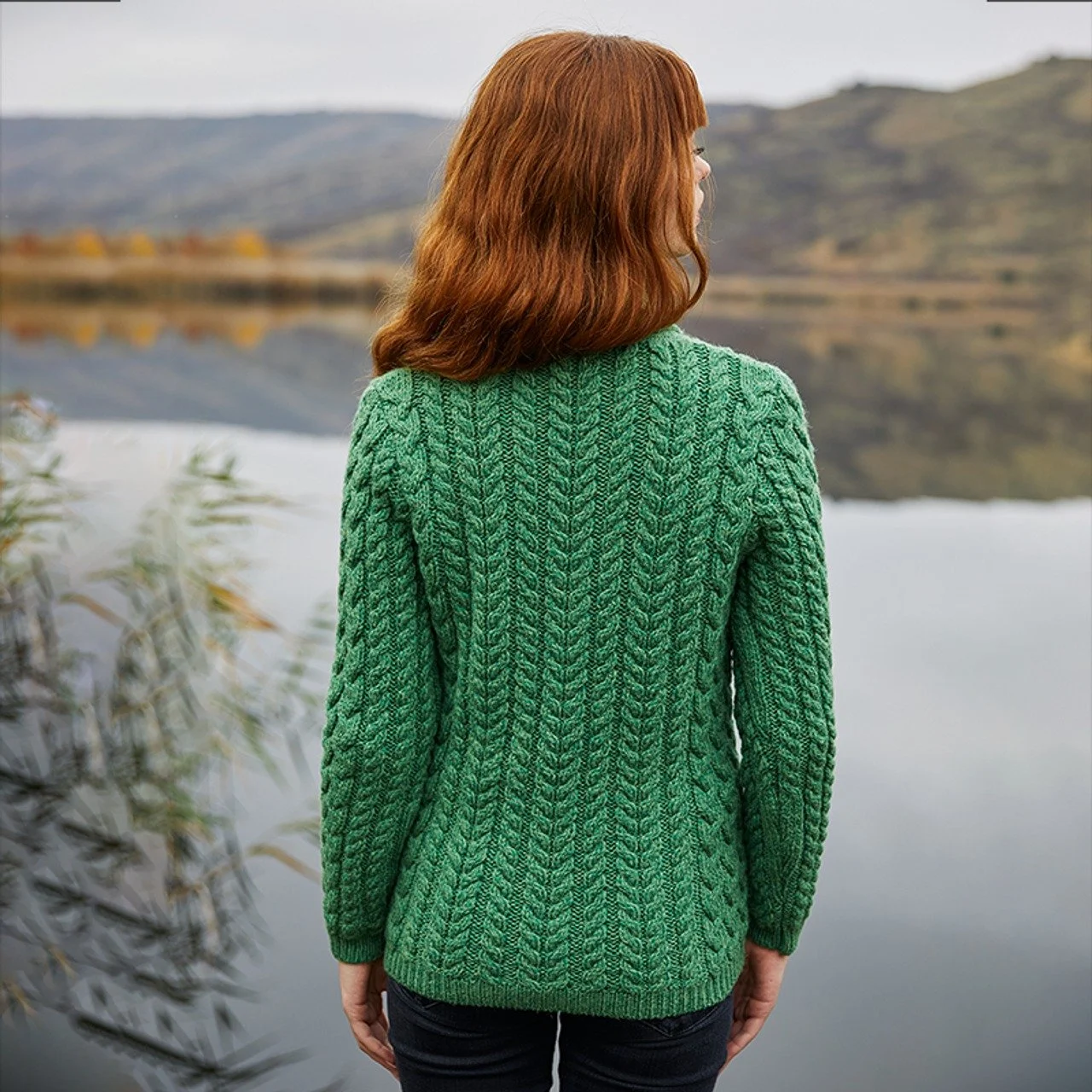 Ladies Shawl Neck Cardigan - Back -Green- ML164.jpg