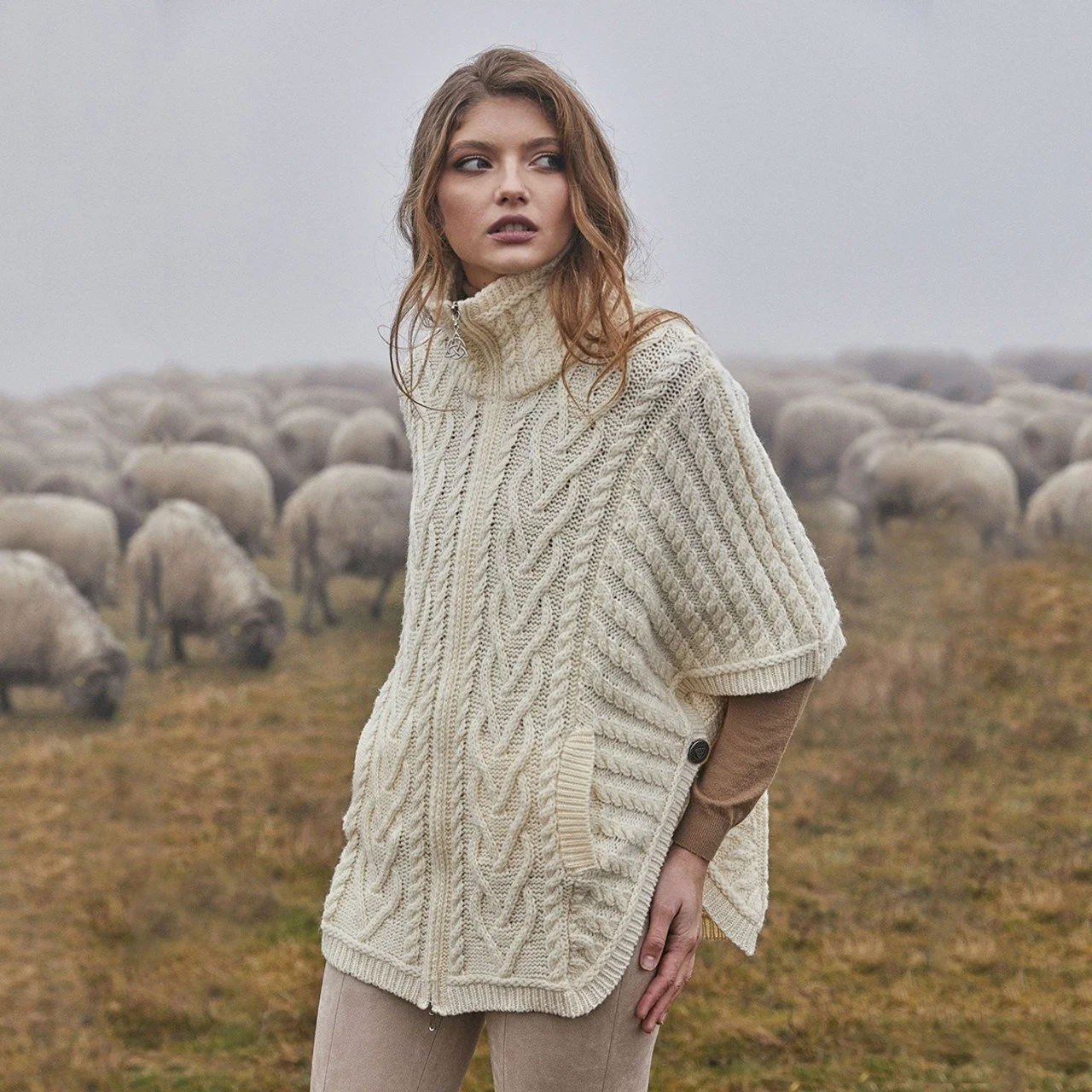Funnel Neck Poncho Jacket-Natural-ML107.jpg