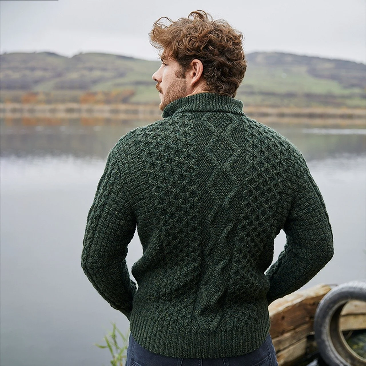 Men_s Wool Half Zip Sweater-Back-Army Green-MM902.jpg
