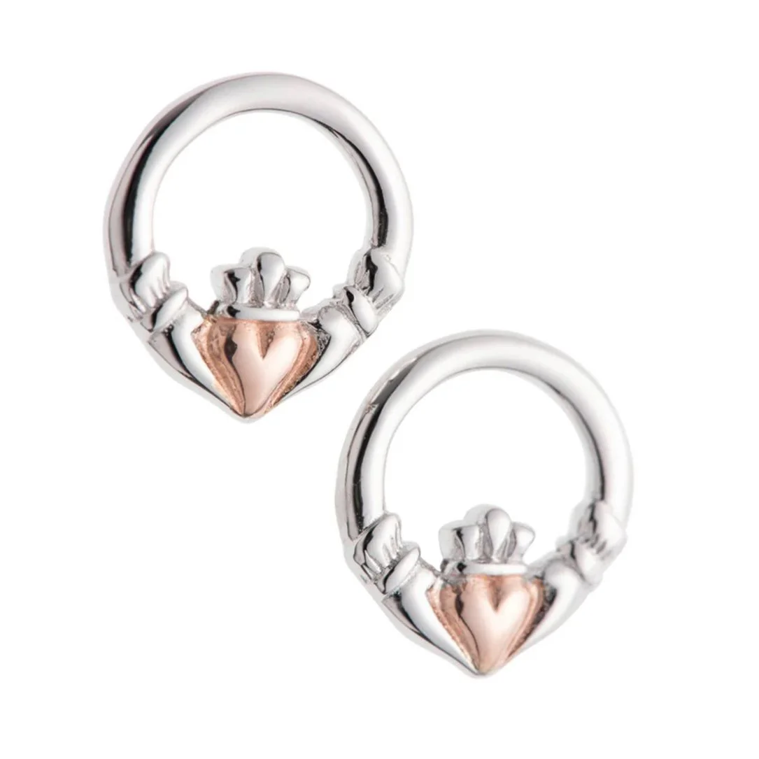 G7401-Galway Crystal Claddagh Earrings Sterling Silver & Rose Gold.jpg