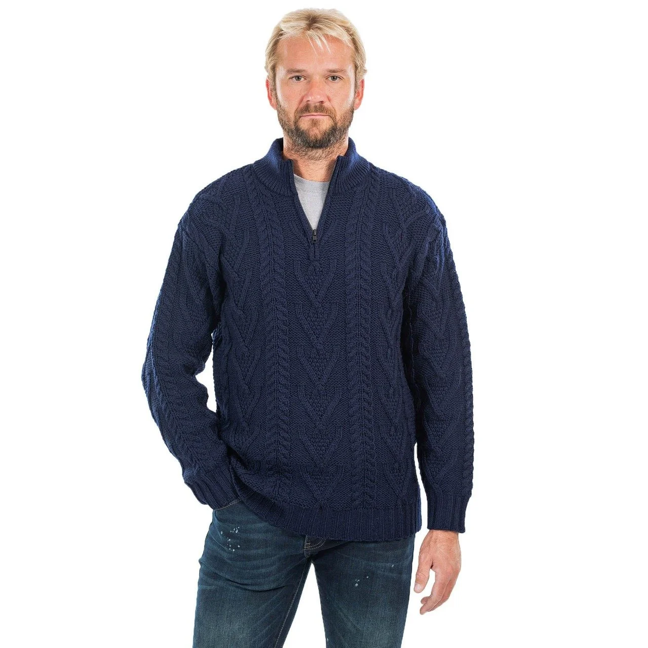 Mens Zip Neck Fisherman Sweater-Navy-MM204.jpg
