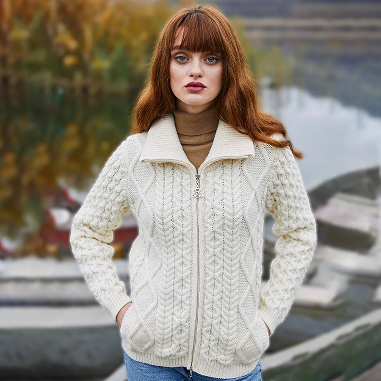 Aran Cable Knit Bomber Jacket