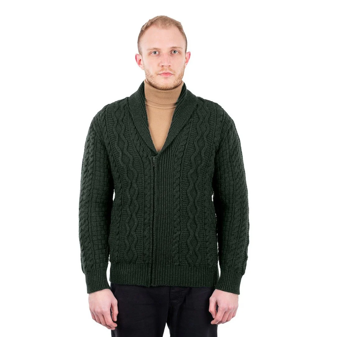 Mens Zipper Knit Cardigan- Front- Army Green-MM903-102.jpg