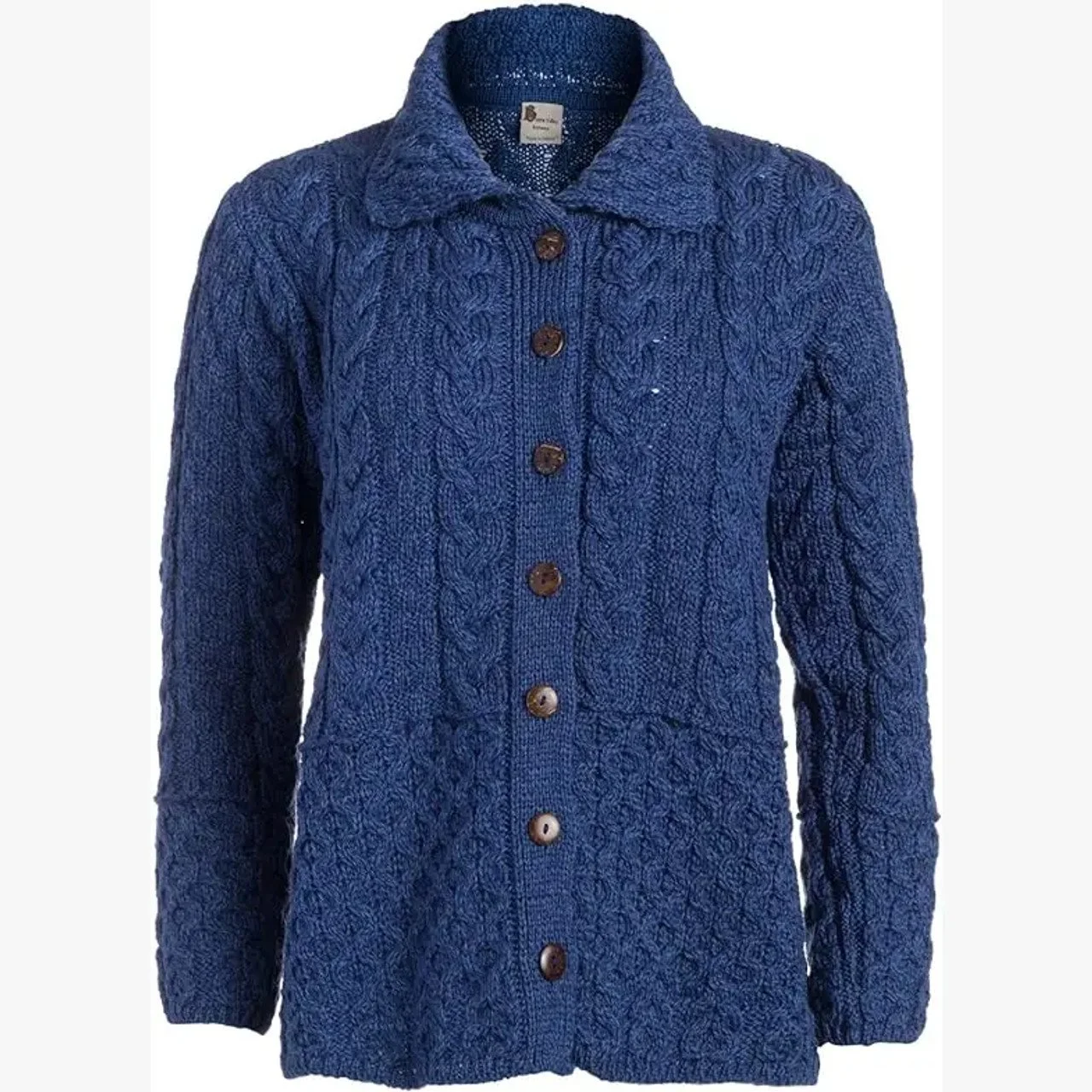 Blue Boyne Valley Knitwear Honeycomb Ladies Wool Cardigan-blue-front-BVA897085-XSM-EX.jpg