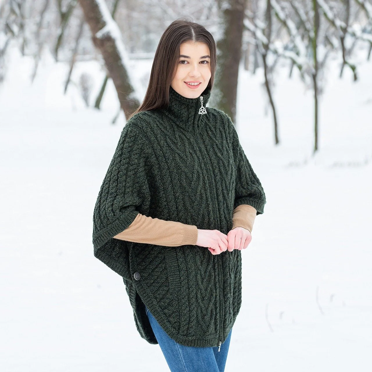 Funnel Neck Poncho Jacket-Army Green-0-ML107.jpg