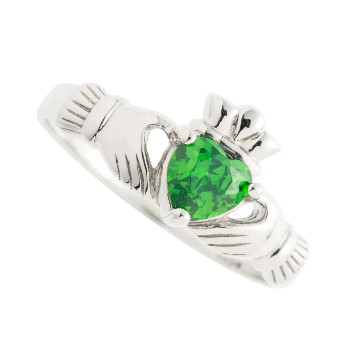 G7750-Galway Crystal Jewellery Green Crystal Claddagh Sterling Silver Ring.jpg