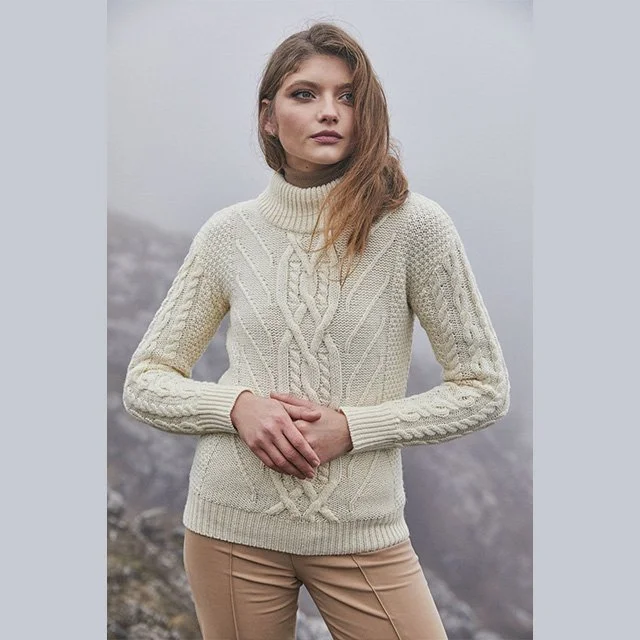 Turtle Neck Cable Sweater - Front 1 - Natural - ML900-100.jpg