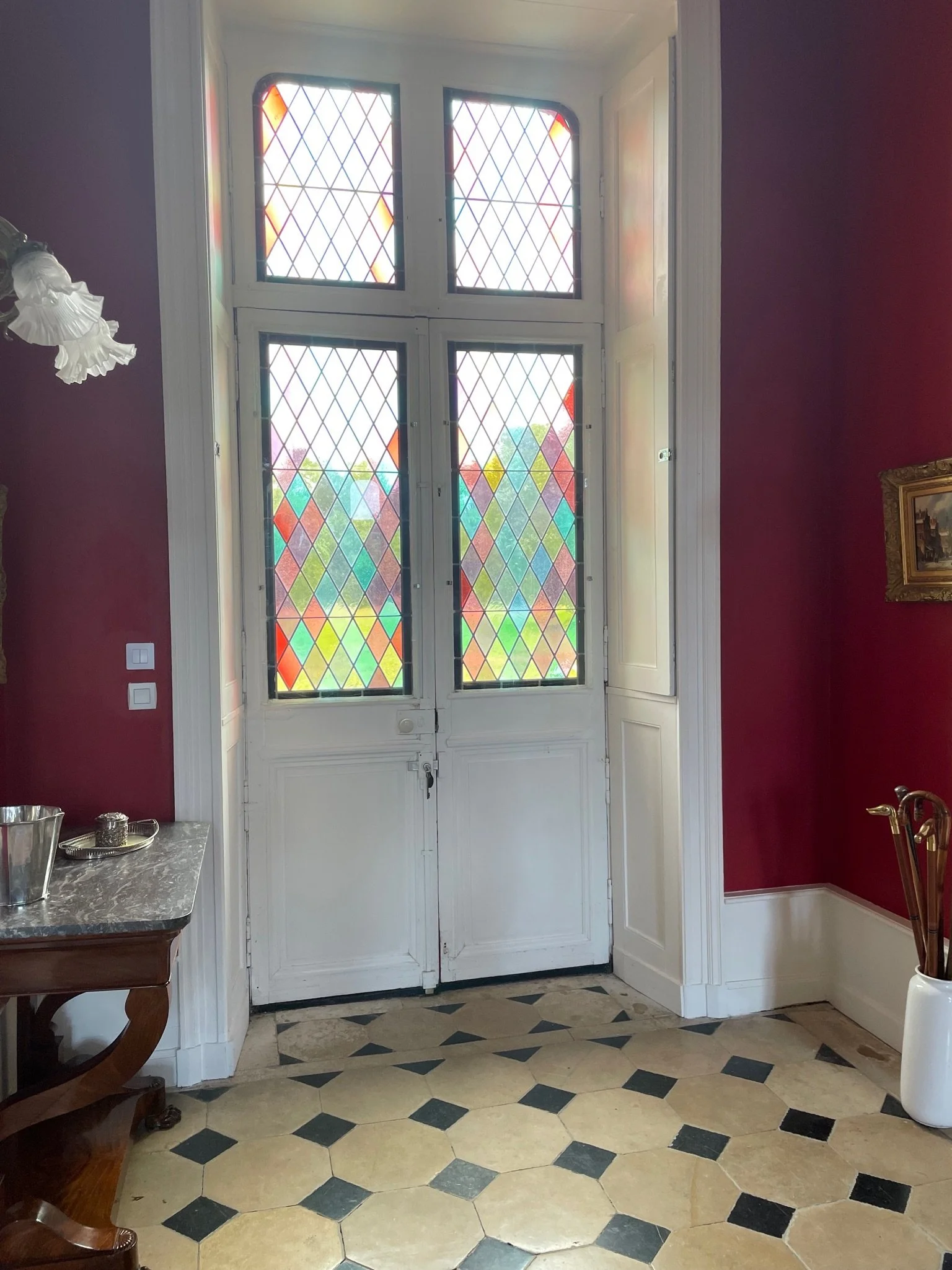 Our beautiful stained glass front doors 