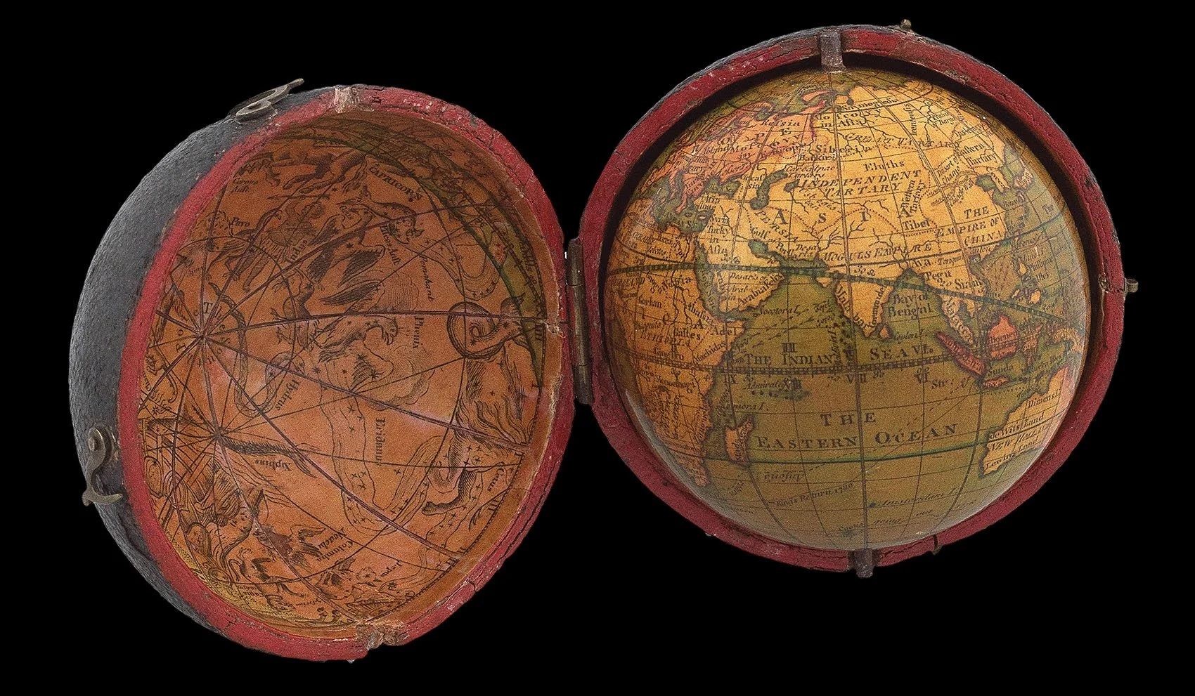 GEORGE MINSHULL (1800–1835) after NICHOLAS LANE (1775–1783), DUDLEY ADAMS  (1762–1830) and JAMES FERGUSON 
 A toymaker’s globe  
 Minshull’s , 1813 
pocket globe 
diameter: 70 mm