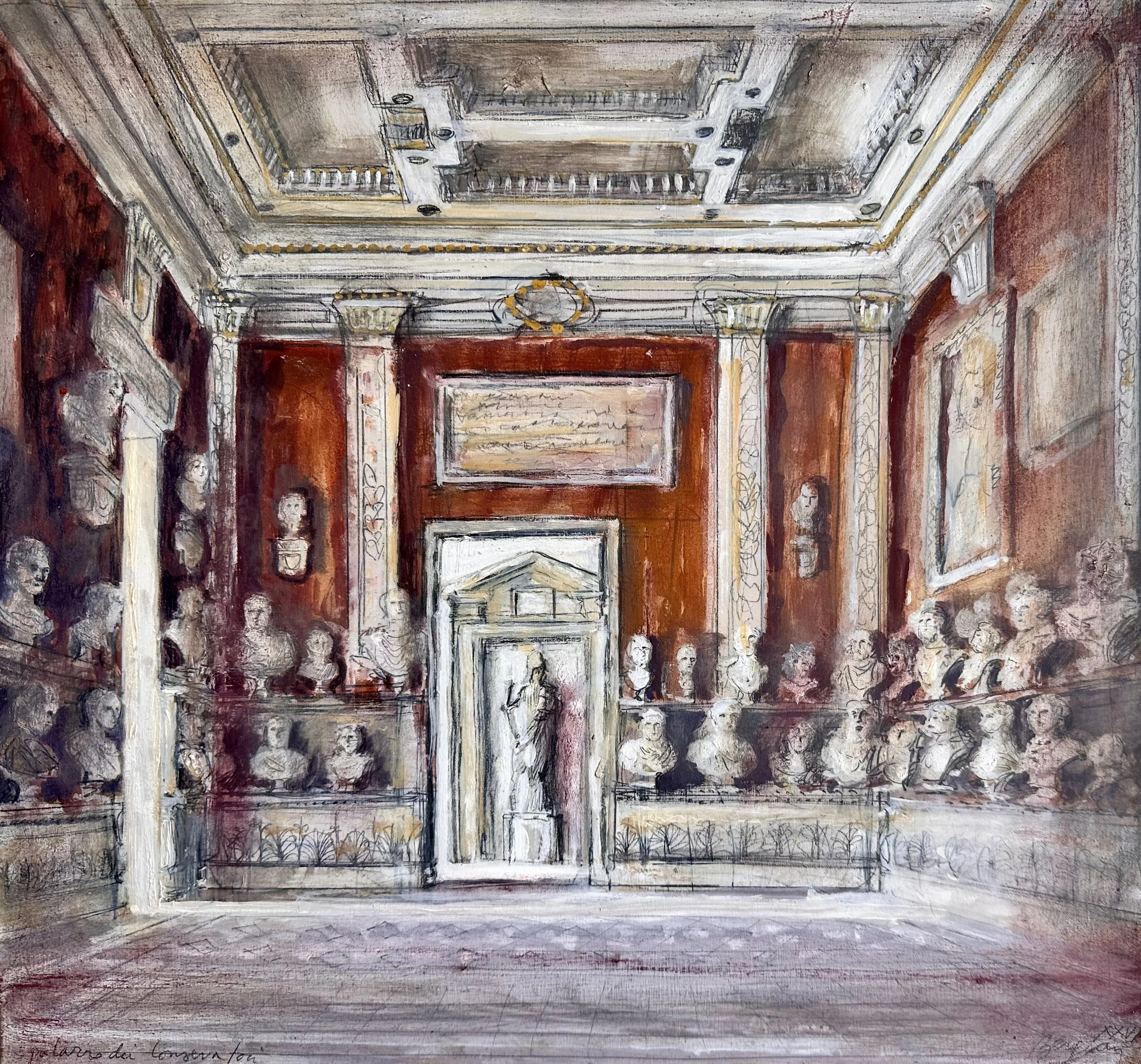 PIERRE BERGIAN (1965 Bruges–present)  
 Palazzo dei conservatori, Roma , 2026 
oil on panel 
43.5 x 46.5 cm	