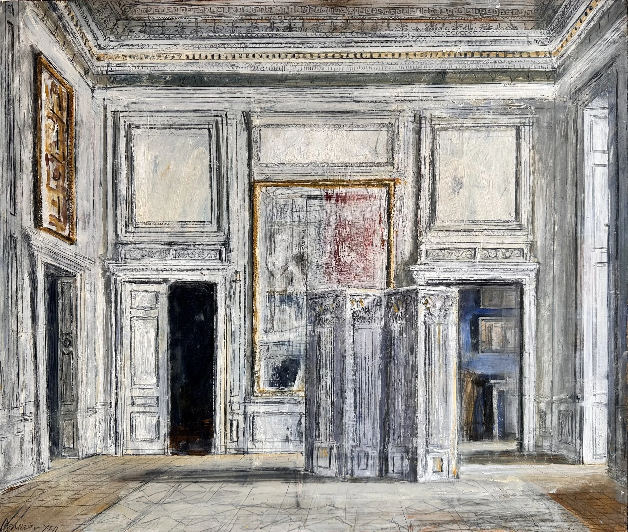 PIERRE BERGIAN (1965 Bruges–present)  
 Le paravent d’Angèle , 2022 
oil on panel 
51 x 61 cm
	