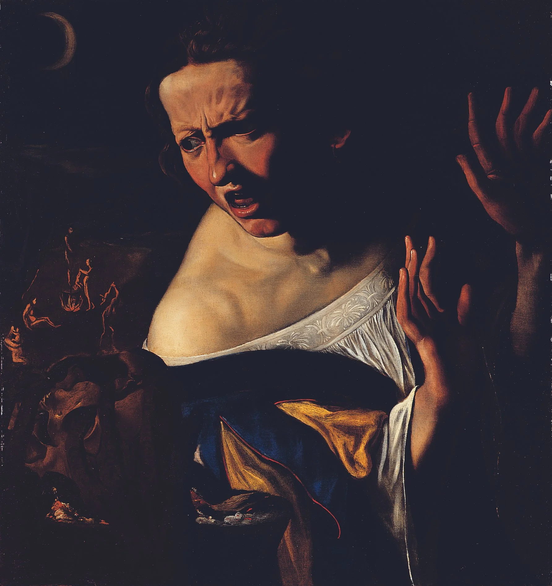 Angelo Caroselli (Rome, 1585-1652). Witchcraft Scene. Oil on walnut panel. 65 x 61 cm