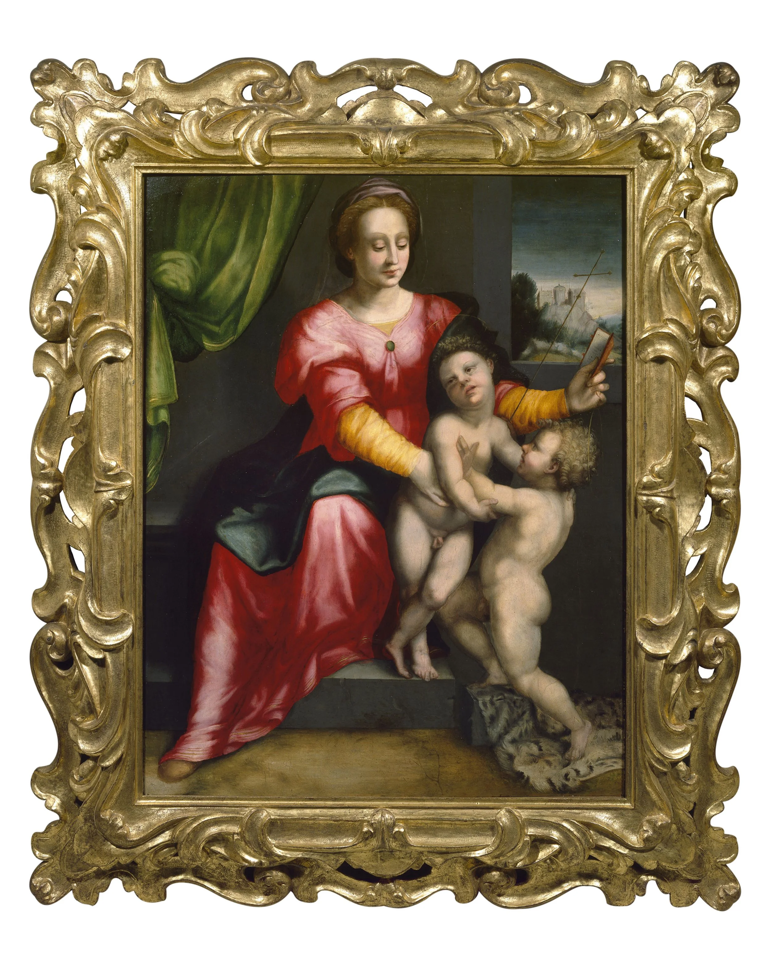 DOMENICO UBALDINI, called Domenico Puligo (1492–1527) 
 The Virgin and Child with the Young Saint John the Baptist , 16th century 
wood 
124 x 94.5 cm (framed: 171 x 142 cm)