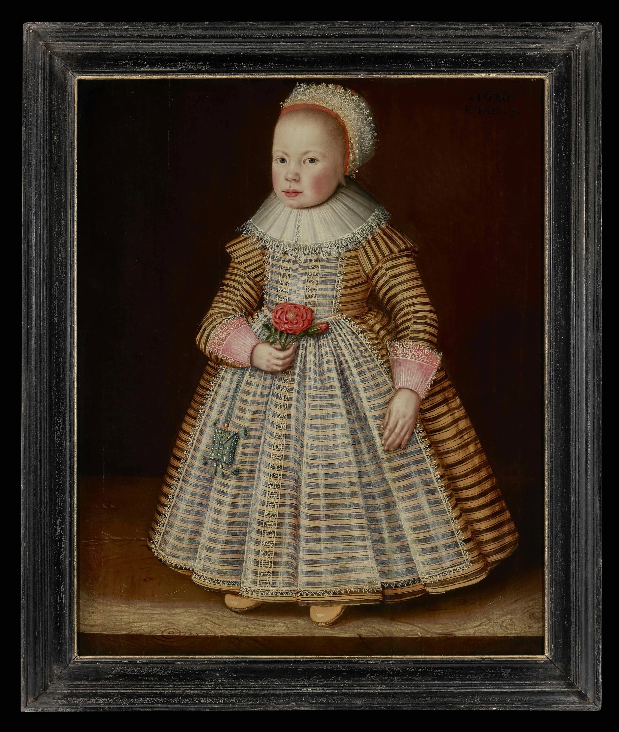 MASTER OF THE SHAFTO PORTRAITS (1620–1630) 
 A 3-year-old girl from the Shafto family , 1626 
oil on panel 
82.3 x 66.1 cm (framed: 96 x 80 cm)
