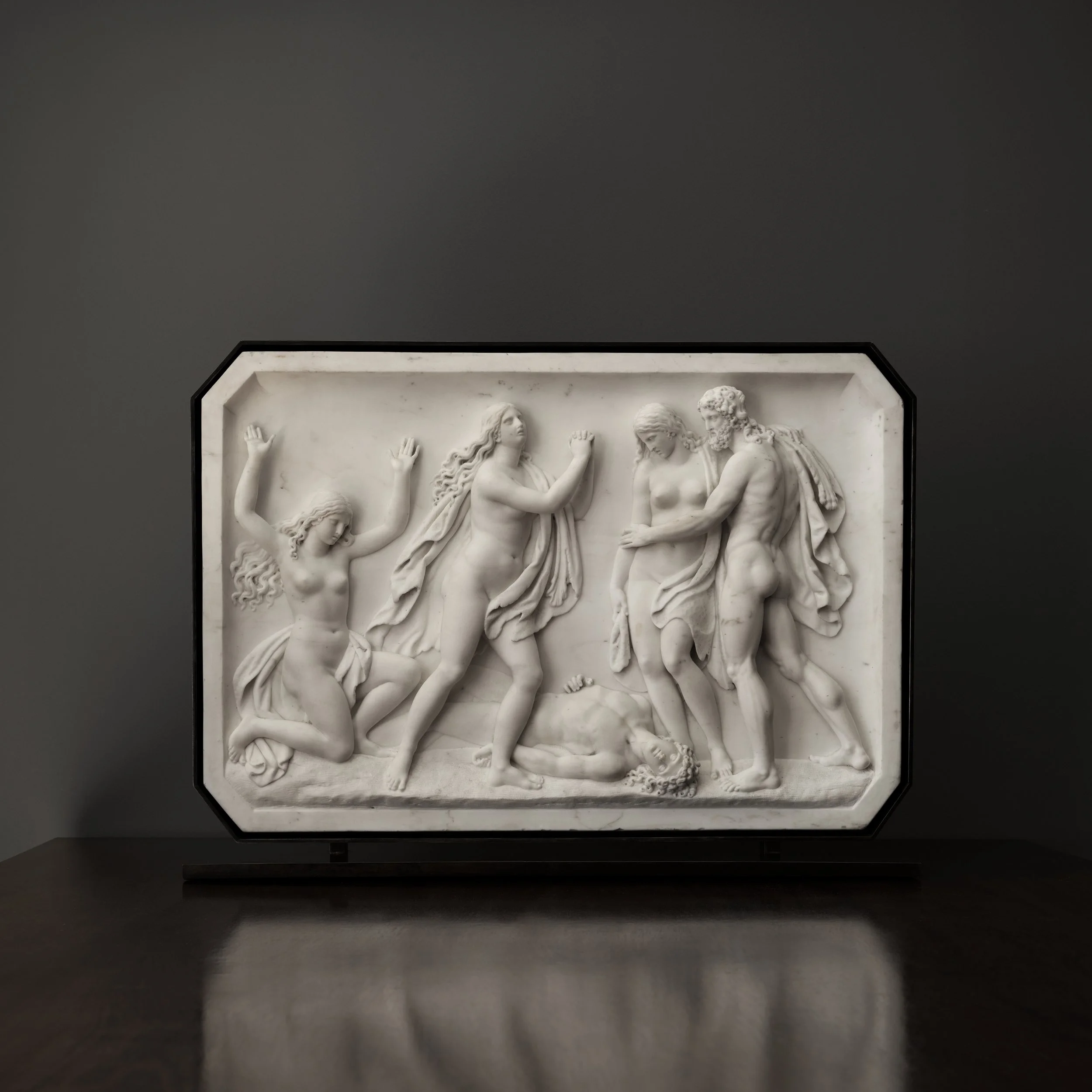 NORTHERN EUROPEAN ARTIST ACTIVE IN ROME 
AFTER JEAN MICHEL MOREAU THE YOUNGER, FROM SALOMON GESSNER’S LA MORT D’ABEL (1799) 
 Adam and Eve Lamenting the Death of Abel,
 c. 1800–1830 
marble  
83 x 56 cm