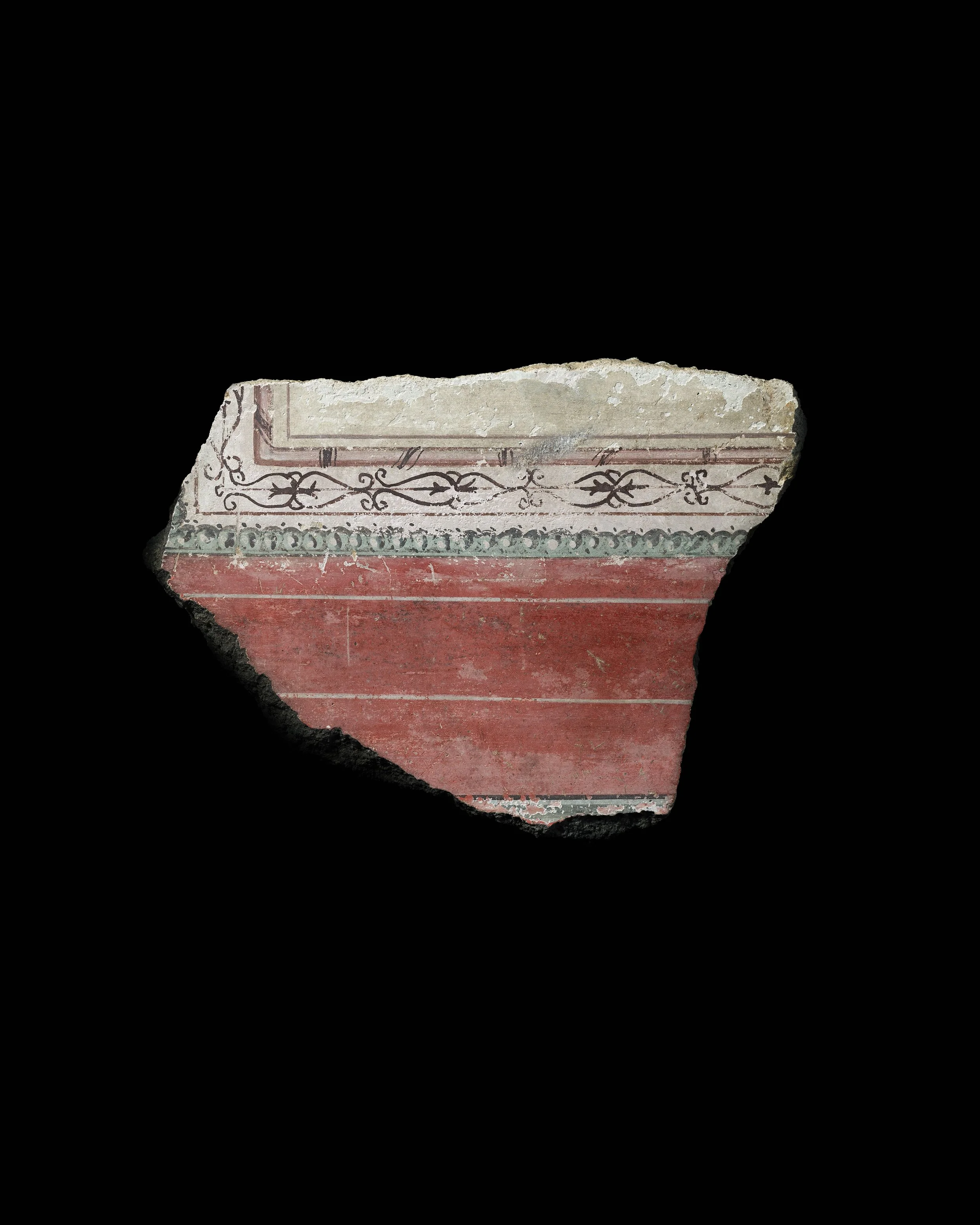  A Roman polychrome wall-painting fresco fragment , c. 1st century BC–1st century AD 
fresco 
width: 19.2 cm