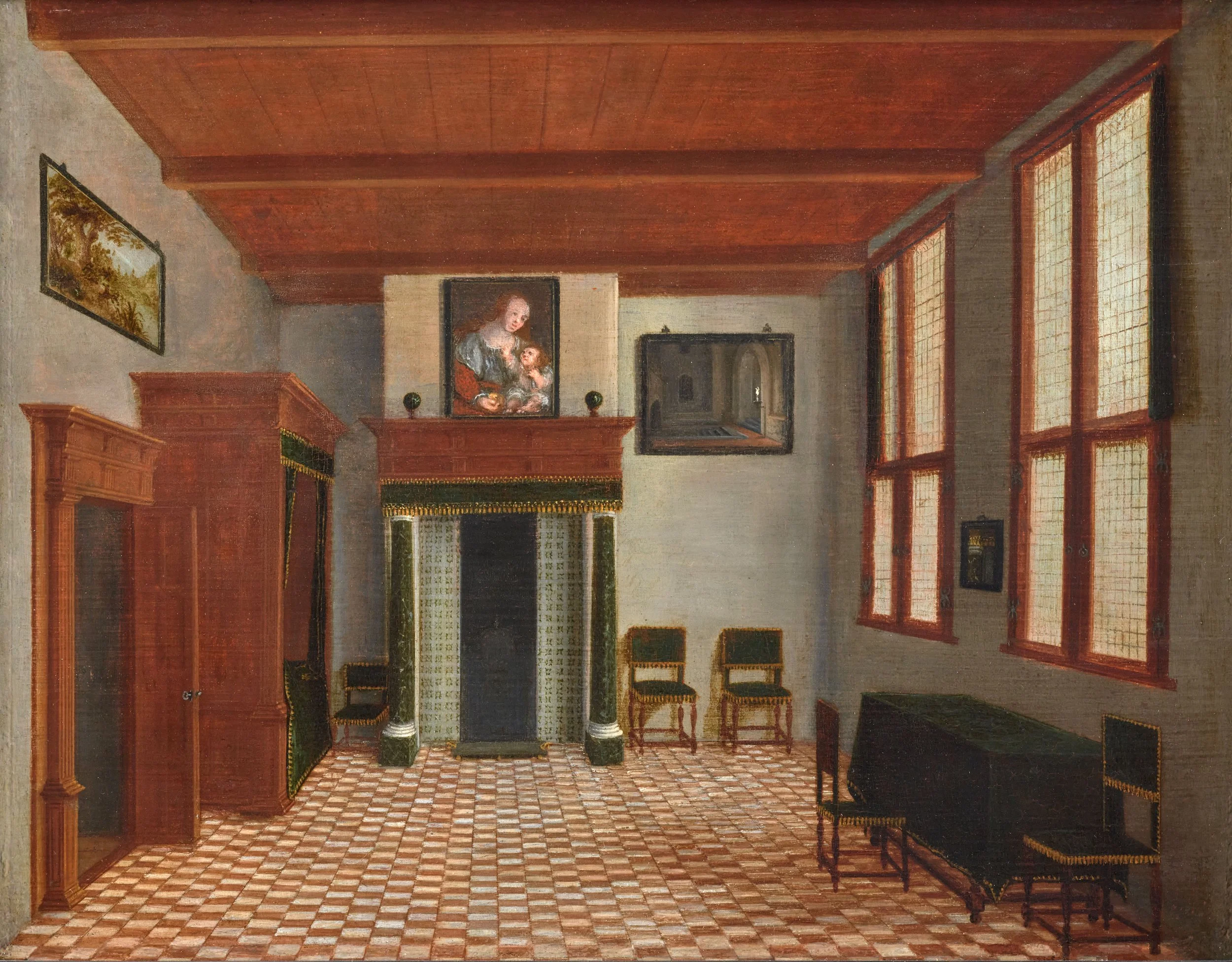 PIETER JANSSENS ELINGA (1623 Bruges–1682 Amsterdam)  
 A domestic Interior in an elegant Dutch House , c. 1655 
oil on panel 
25 x 32.2 cm (framed: 38.7 x 45.7 cm) 
 
MORE INFORMATION
 