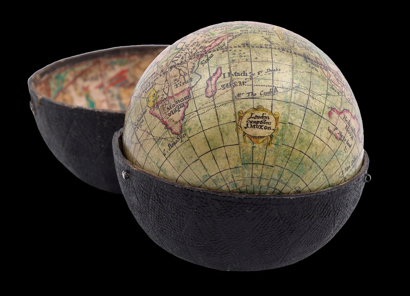 JOSEPH MOXON (1627–1691) 
 The first English Pocket Globe  
 [Pocket Globe] , 1680 
pocket globe 
diameter: 70 mm
