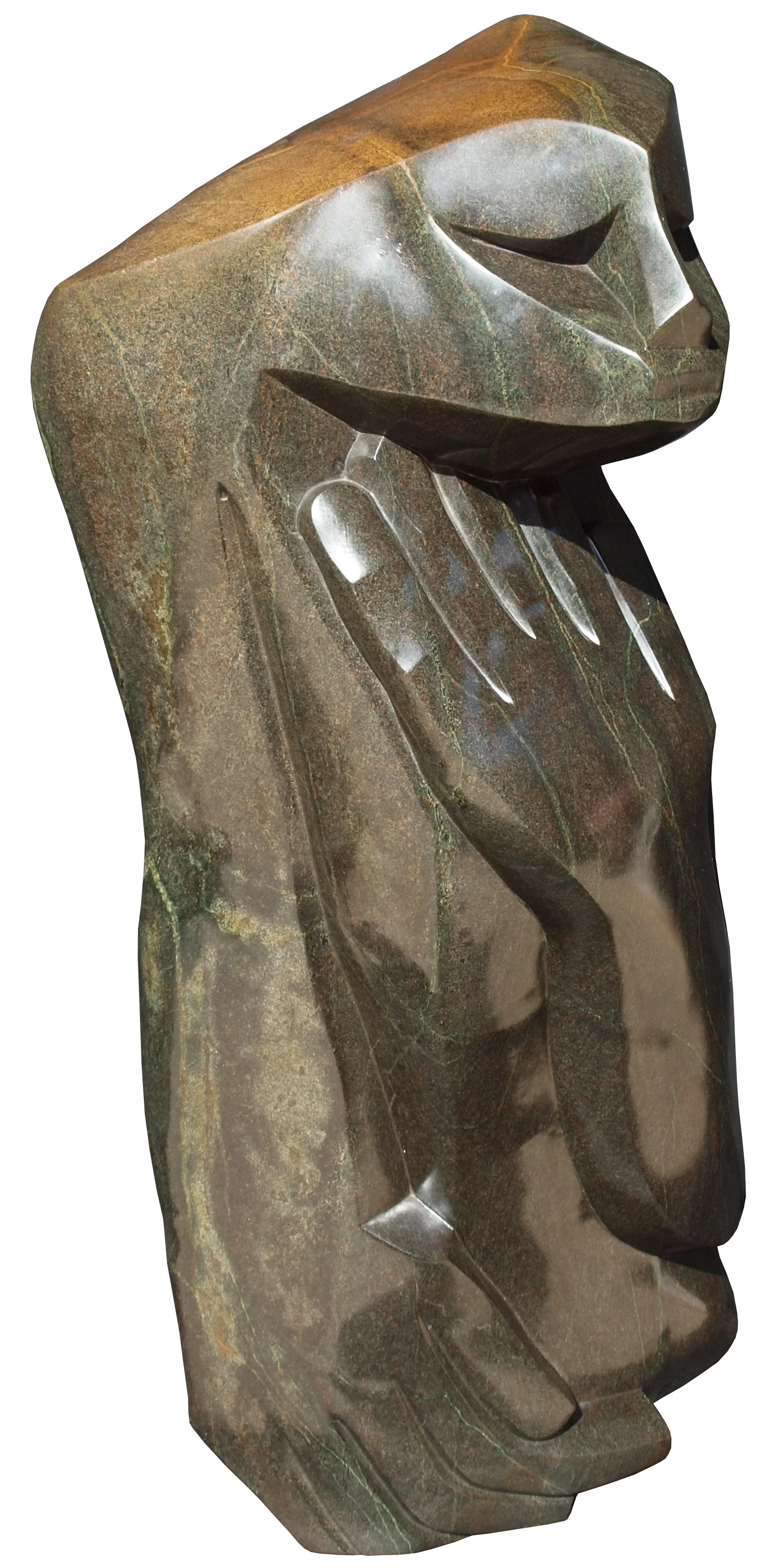 NICHOLAS MUKOMBERANWA (1940–2002) 
 Humble Man , 1988 
Springstone (Serpentine Stone) 
63.5 x 28 x 22 cm