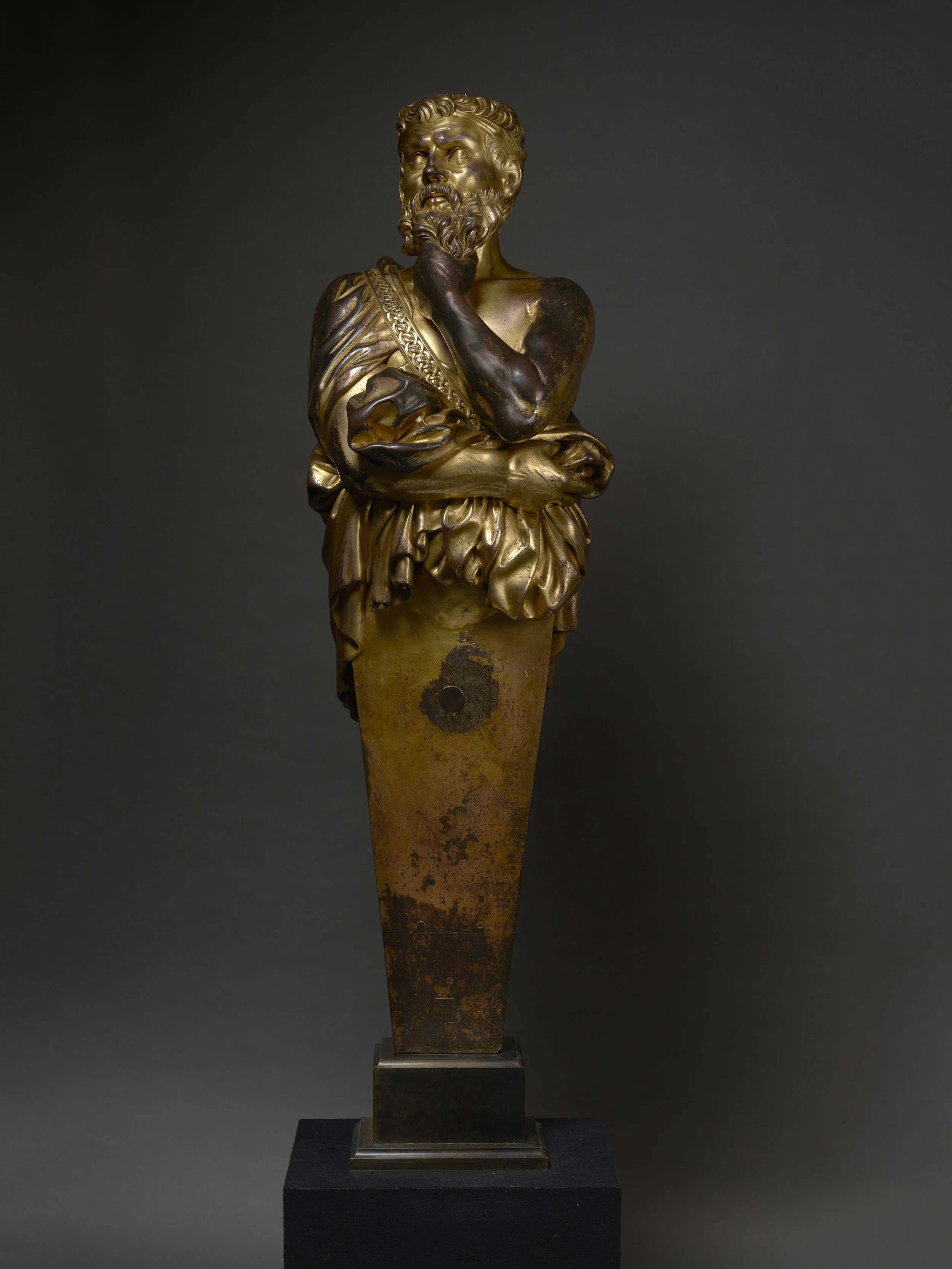 ATTRIBUTED TO HUBERT LE SUEUR (c.1580–1658) 
 A Term Representing a Philosopher , c. 1636 
gilt bronze 
126 cm