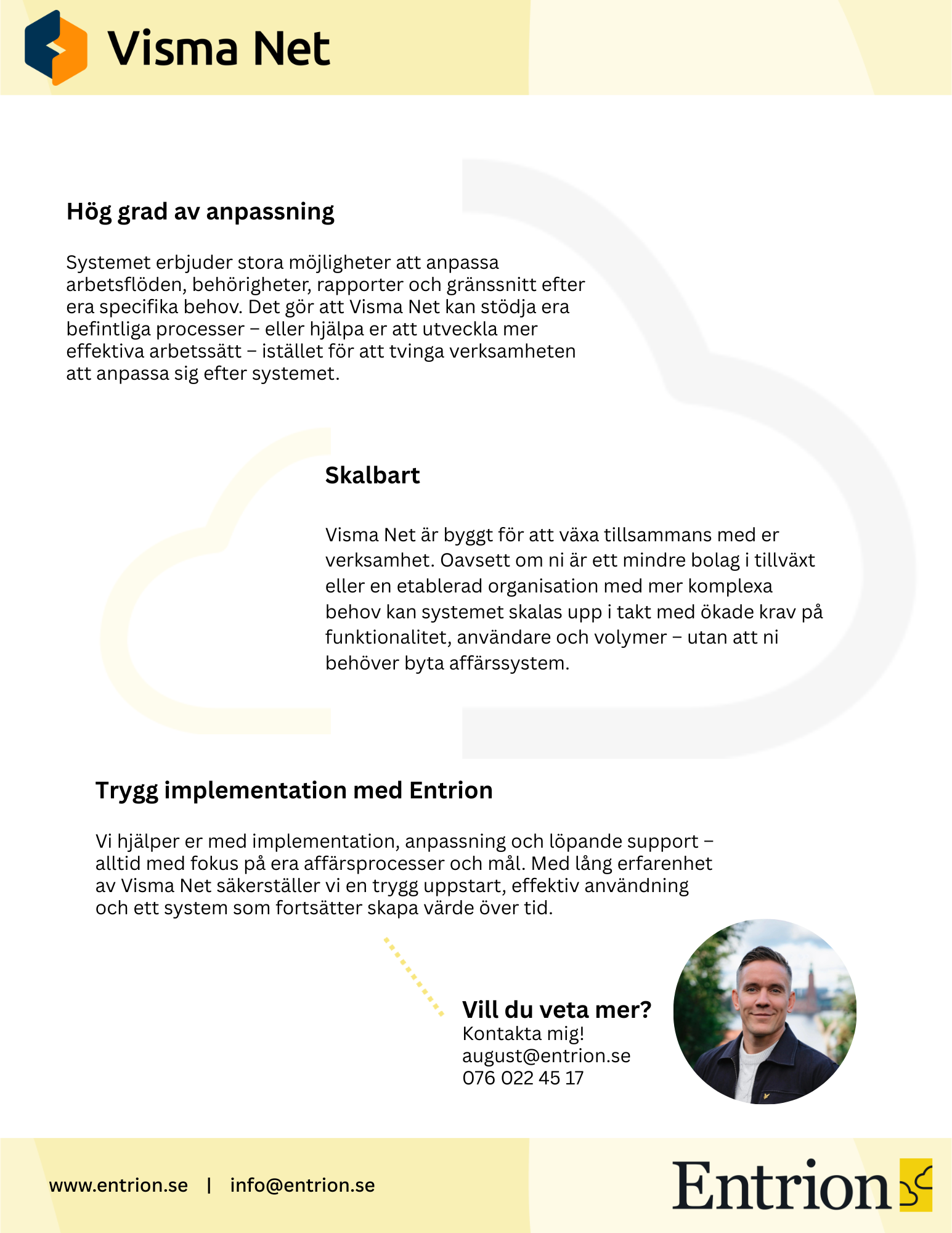 Bilden visar produkblad för Visma net