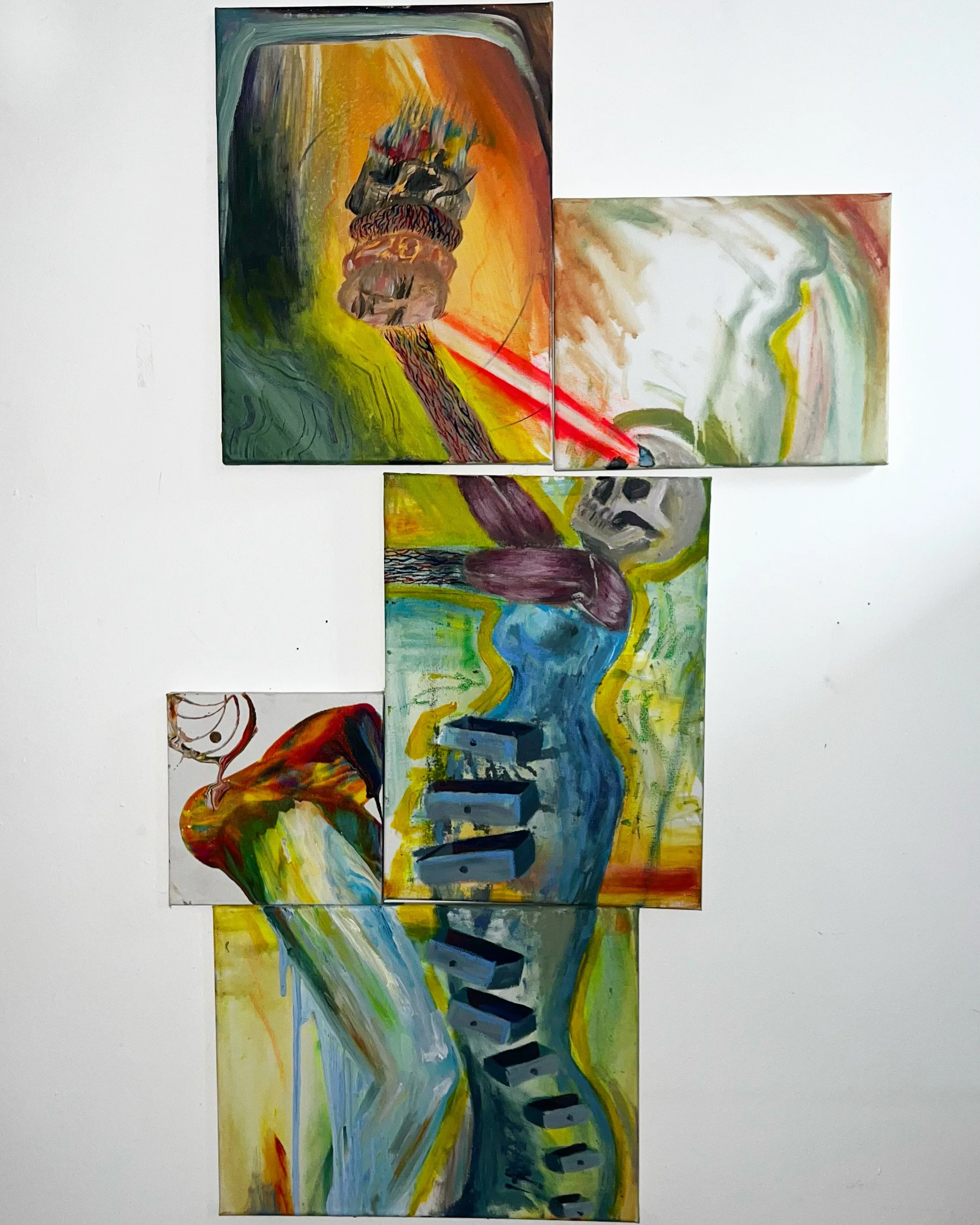 we are all naked underneath, acrylics and oil pastels on canvas, 2024