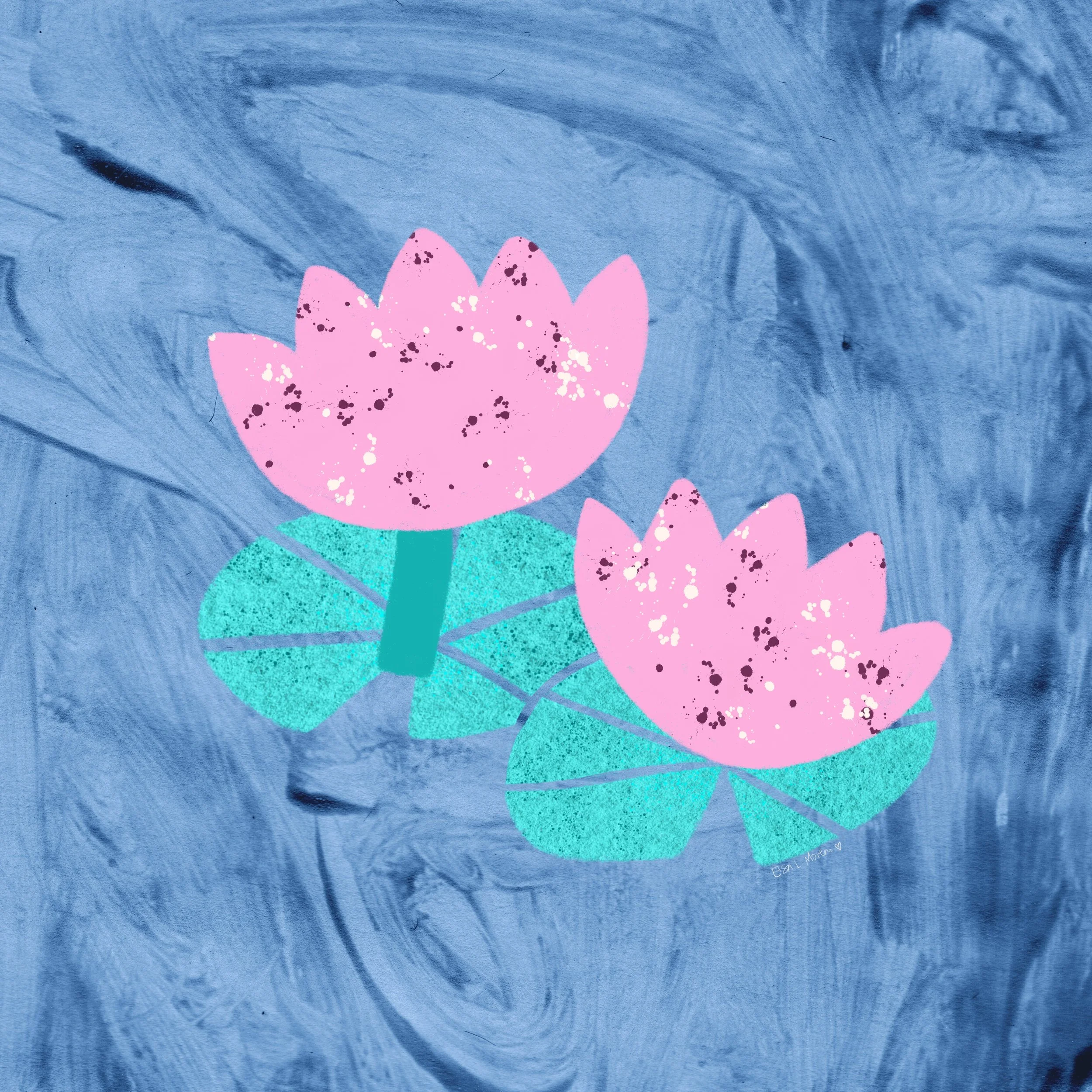 Lily pad spot illustration over a blue background