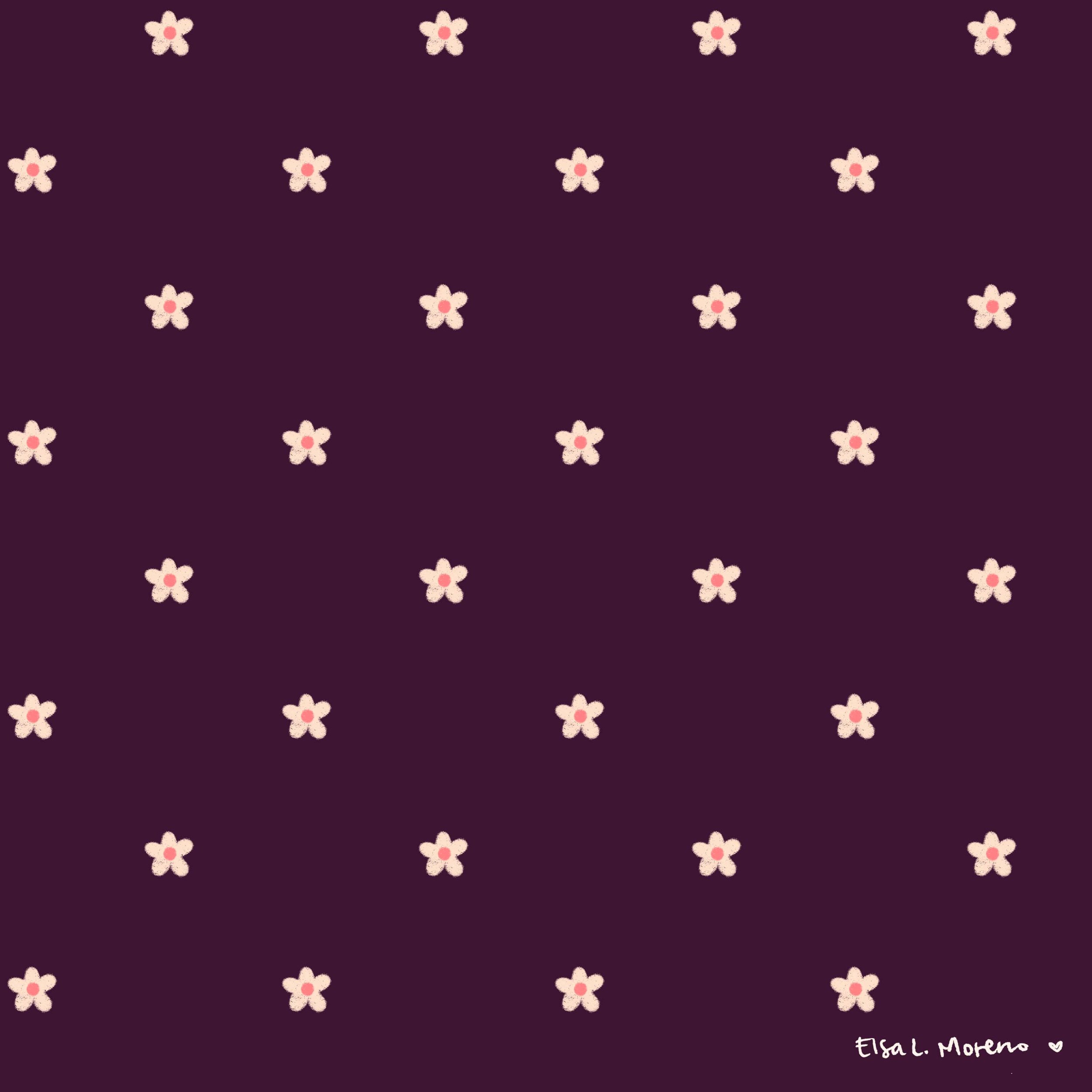 A repeating pattern of white mini flowers over a burgundy background