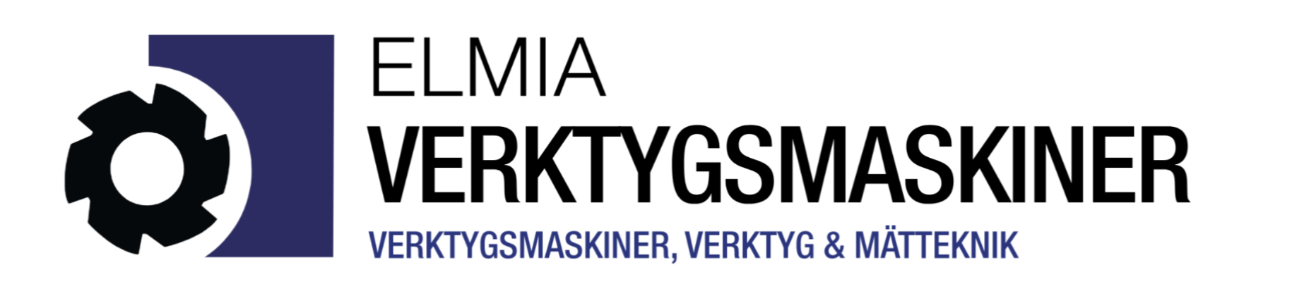 Logotyp för Elmia Verktygsmaskiner med kugghjulssymbol och texten ”Verktygsmaskiner, verktyg & mätteknik”.