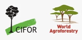 Logos of CIFOR with a tree illustration and World Agroforestry with multiple tree illustrations.
