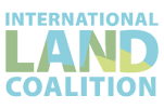 Logo of International Land Coalition with blue and green text