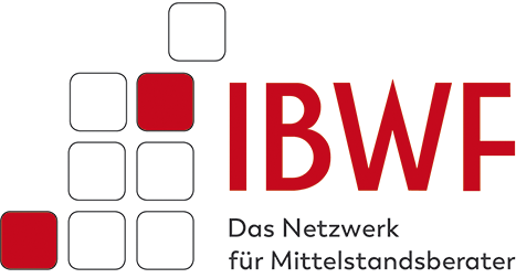 IBWF Das Netzwerk für Mittelstandsberater logo with red squares and text in German.