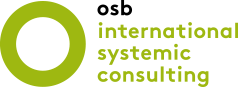Green circle logo with the text "osb international systemic consulting" in green and black lettering.