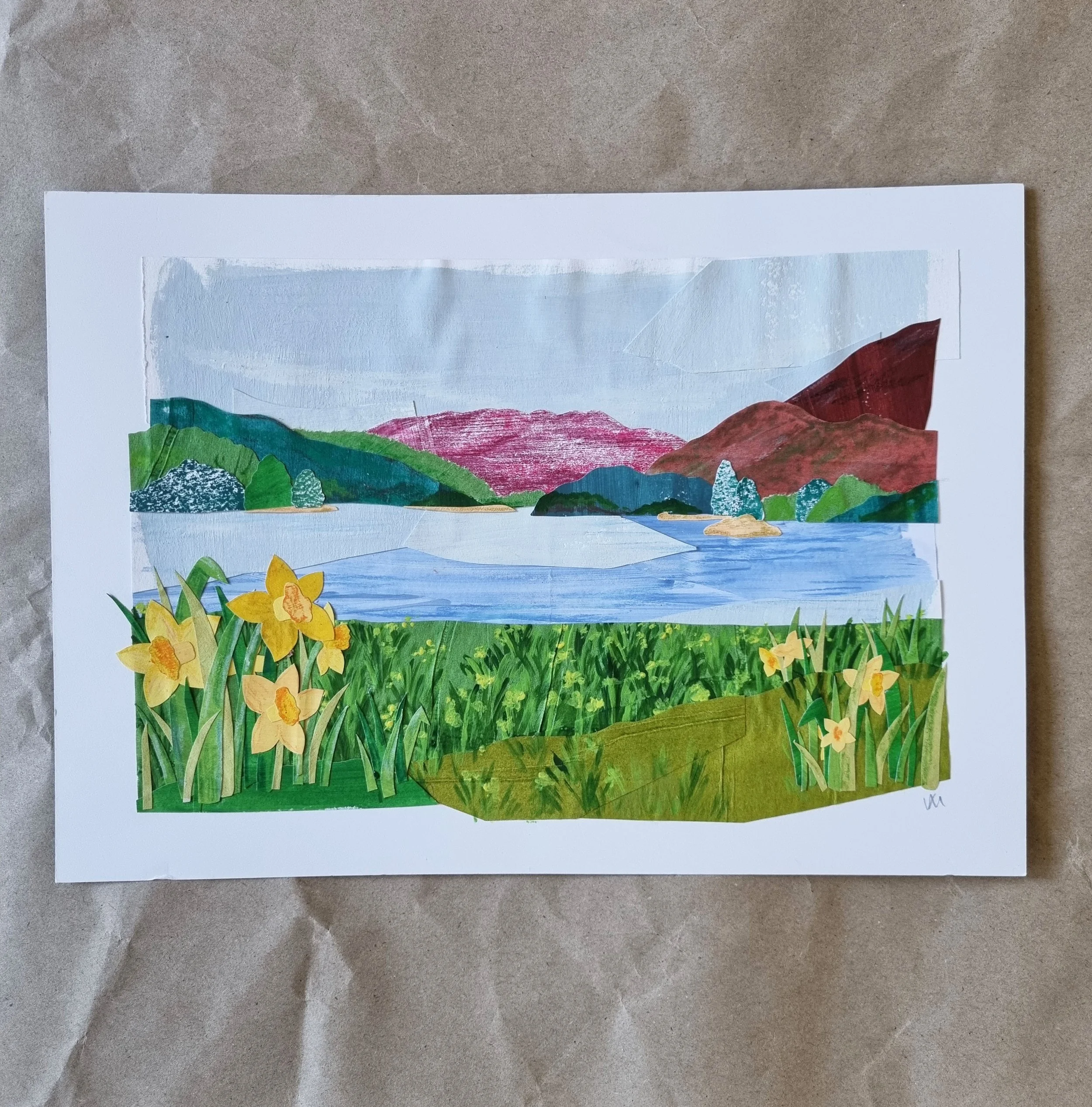 'Daffodils by Ullswater' Original Paper Collage