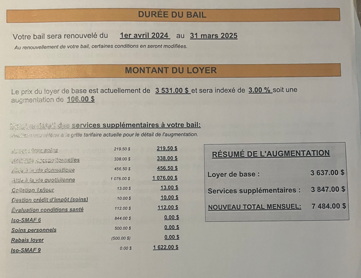 Bail d'une résidence privée avec soins