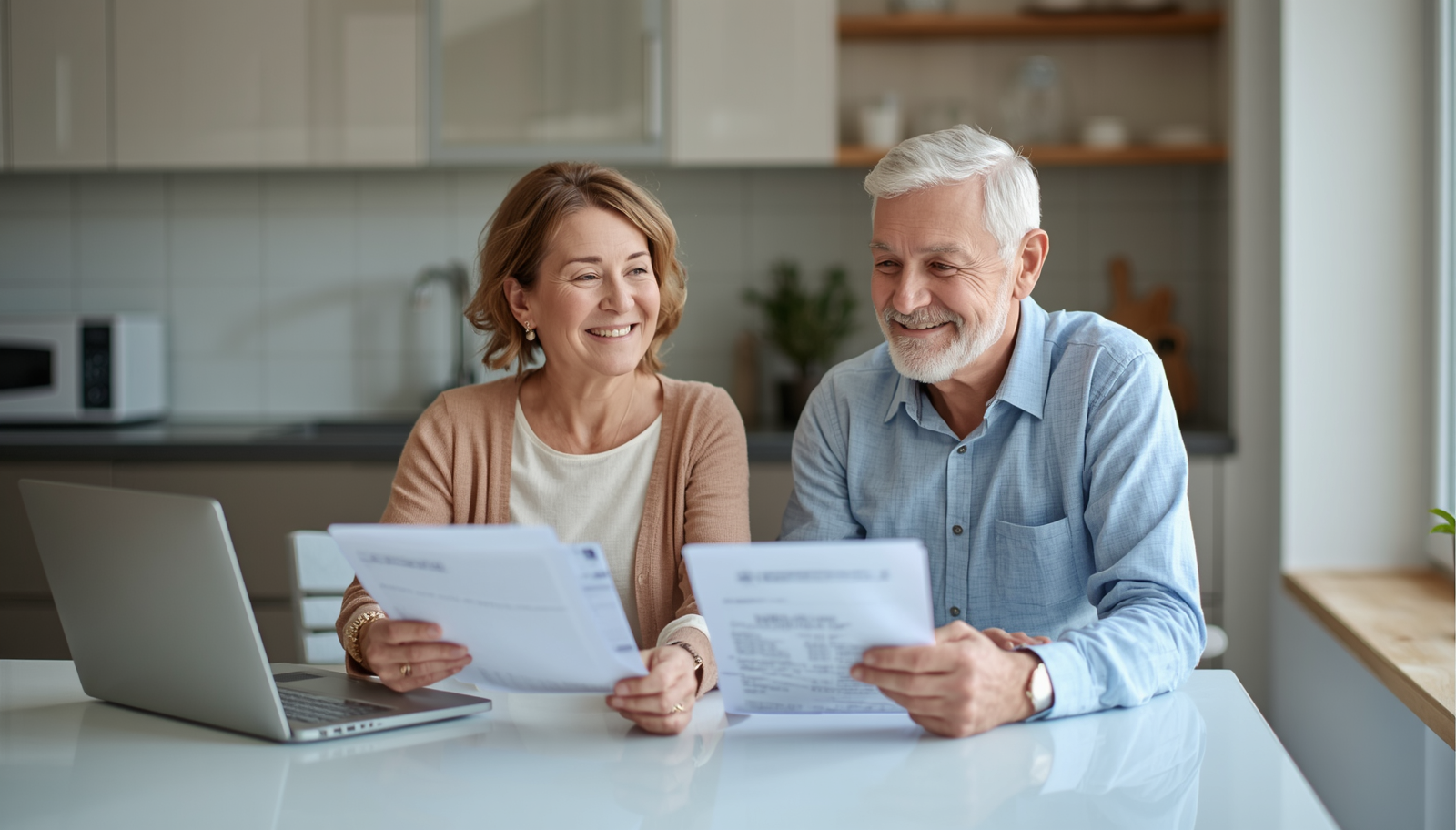 Couple de retraités en rain de regarder leur budget de retraite