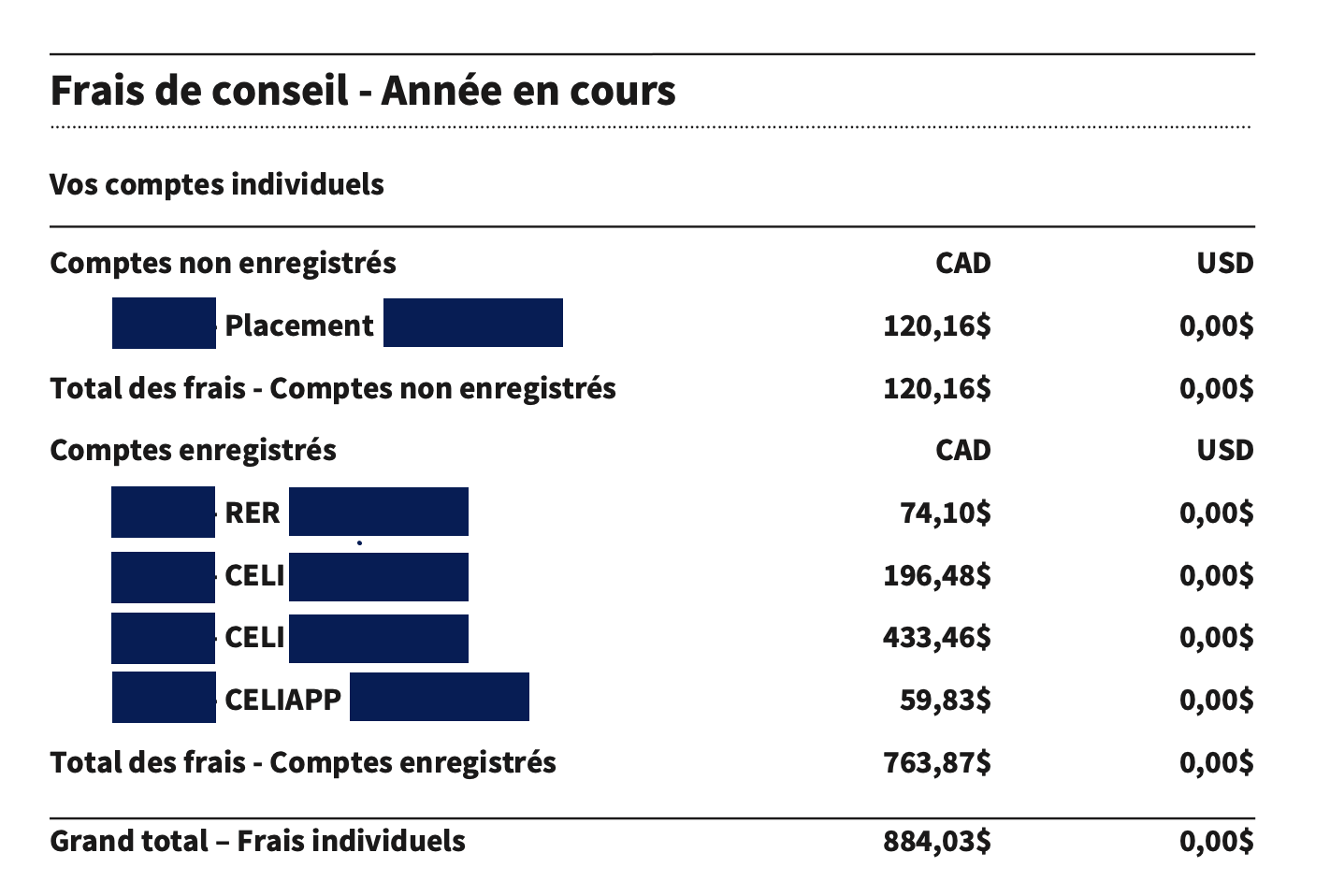 Exemple de relevé avec frais de conseil