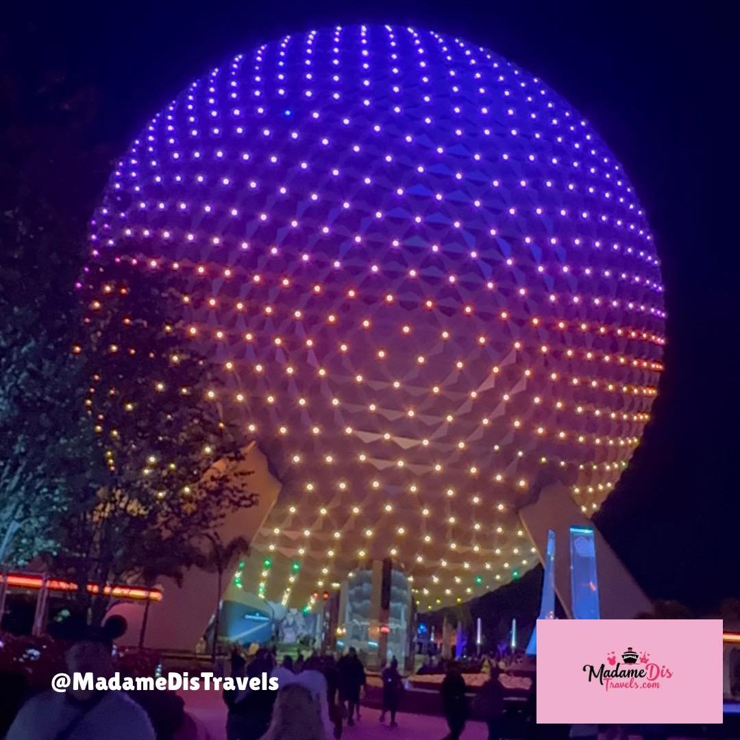 Hello, cosmic glow! 🌌 Spaceship Earth is absolutely stunning at night with the Beacons of Magic lighting display! It's like a giant, shimmering jewel that lights up World Celebration.

EPCOT just hits different after sunset. What's your favorite par