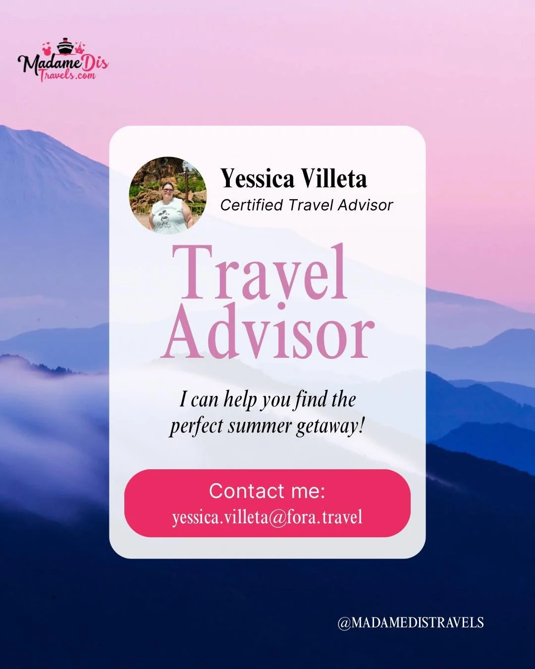 Hi! I&rsquo;m Yessica, and I&rsquo;m here to make sure your only job on vacation is to relax. ✈️ As a Certified Travel Advisor, I handle the logistics, the bookings, and the "what-ifs" so you can focus on the memories. From summer escapes t