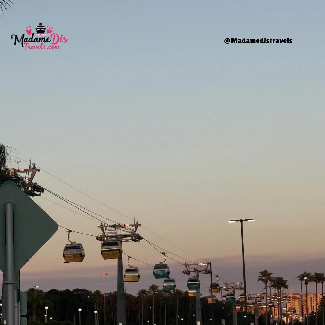 My favorite way to get around! 🚠✨ Taking a ride on the Skyliner is practically an attraction in itself. There&rsquo;s nothing like gliding over the parks while the sun sets&mdash;it&rsquo;s the most peaceful way to end a busy day of magic.
Pro tip: 