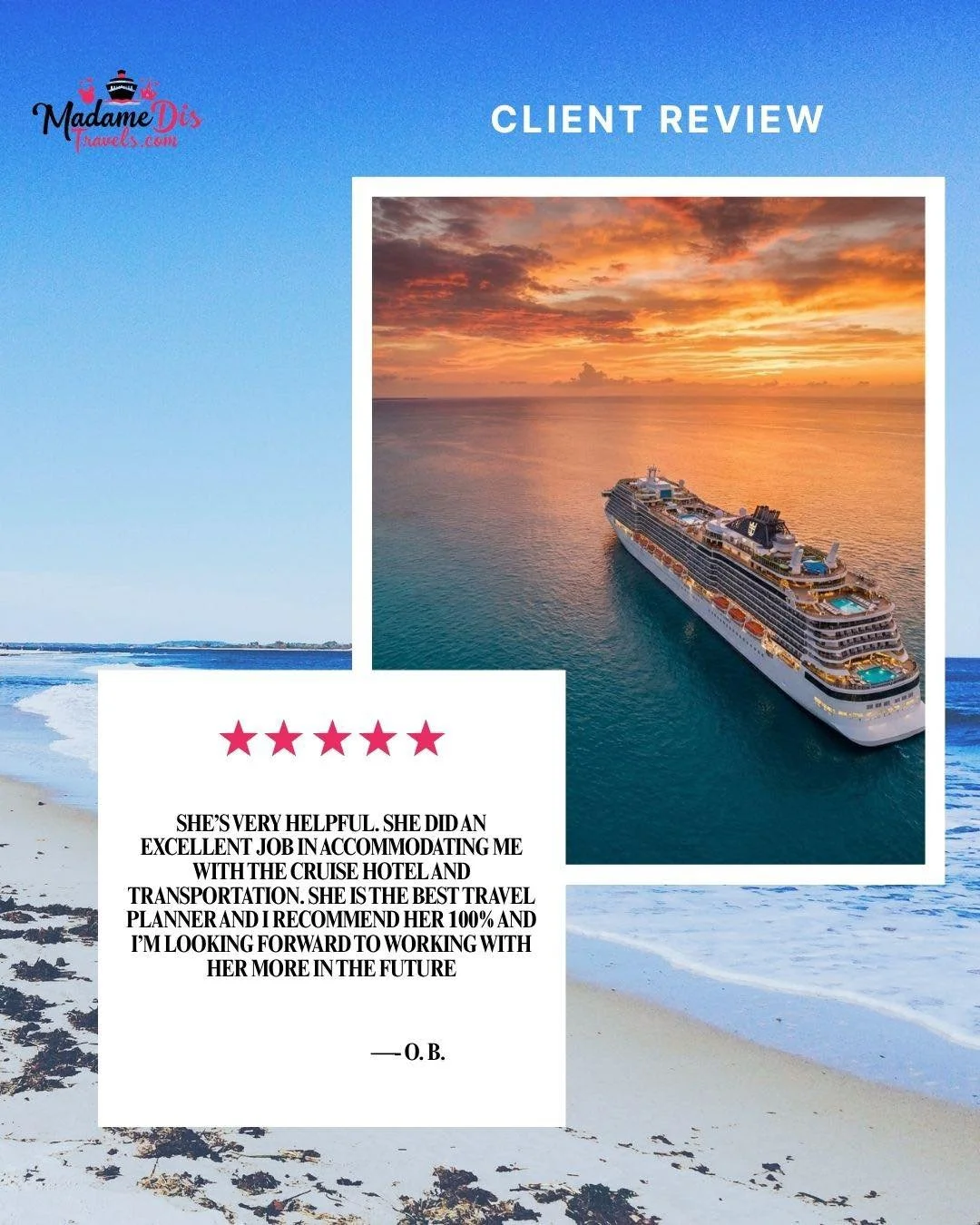 Not gonna lie, reviews like this make my heart do a little happy dance! 
There&rsquo;s nothing better than knowing my clients get to sit back, relax, and just enjoy their vacation while I handle all the heavy lifting&mdash;from picking the perfect cr
