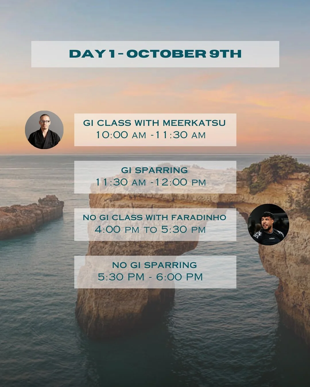 📅 The timetable is here!
We&rsquo;ve packed the Algarve BJJ Camp with world-class jiu jitsu, recovery sessions, and plenty of time to enjoy the sun, sea &amp; everything Vilamoura has to offer 🌊🌴

From guard mastery to no-gi battles, strength test
