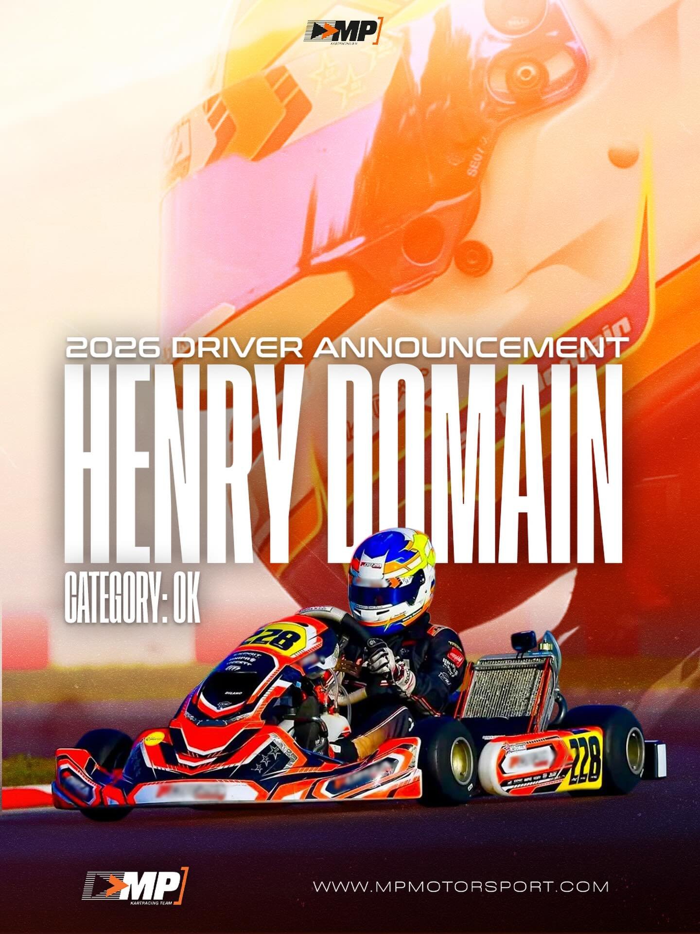 👉 MP Kart Team 2026 | Driver Confirmation 🍊 

We&rsquo;re pleased to confirm Henry Domain as part of the MP Kart Team lineup for the 2026 season, competing in the OK category. 🧡

After a successful junior career, Henry now steps into the Senior ra