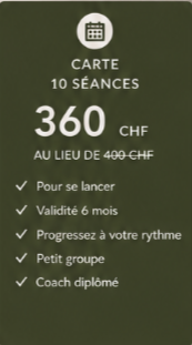 Carte de 10 séances de Pilates Reformer à Plan-les-Ouates – 360 CHF.