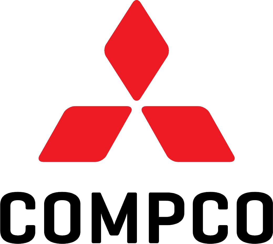 COMPCO logo with three red rhombuses and black text "COMPCO" underneath.