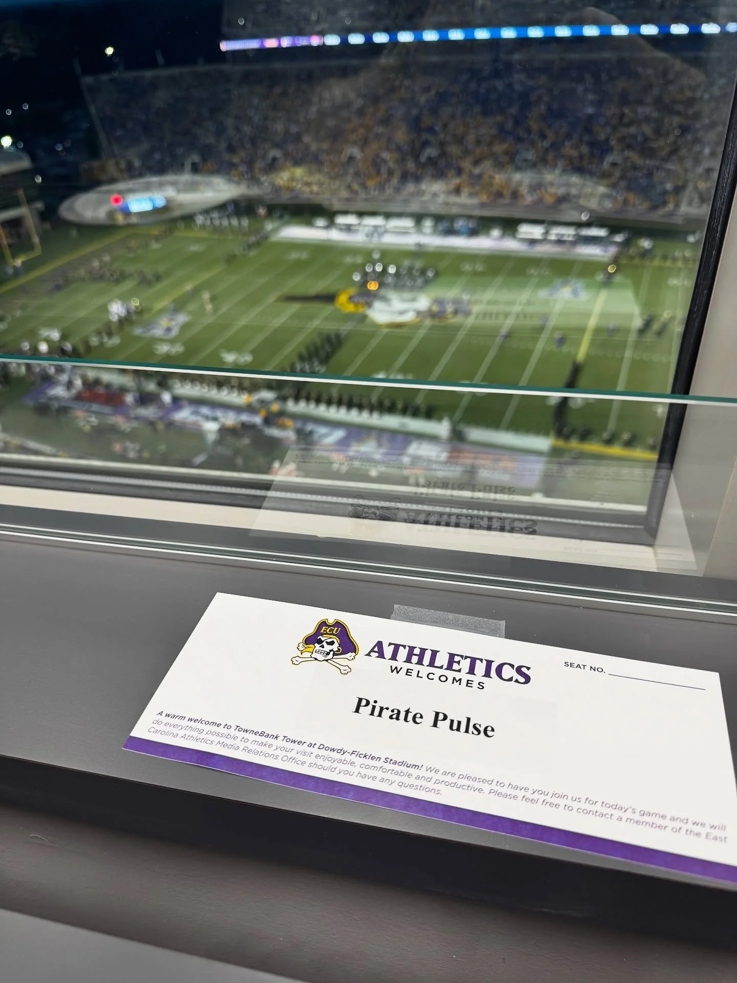 Best seat in the house! Covering my first ECU football game. Follow @thepiratepulse