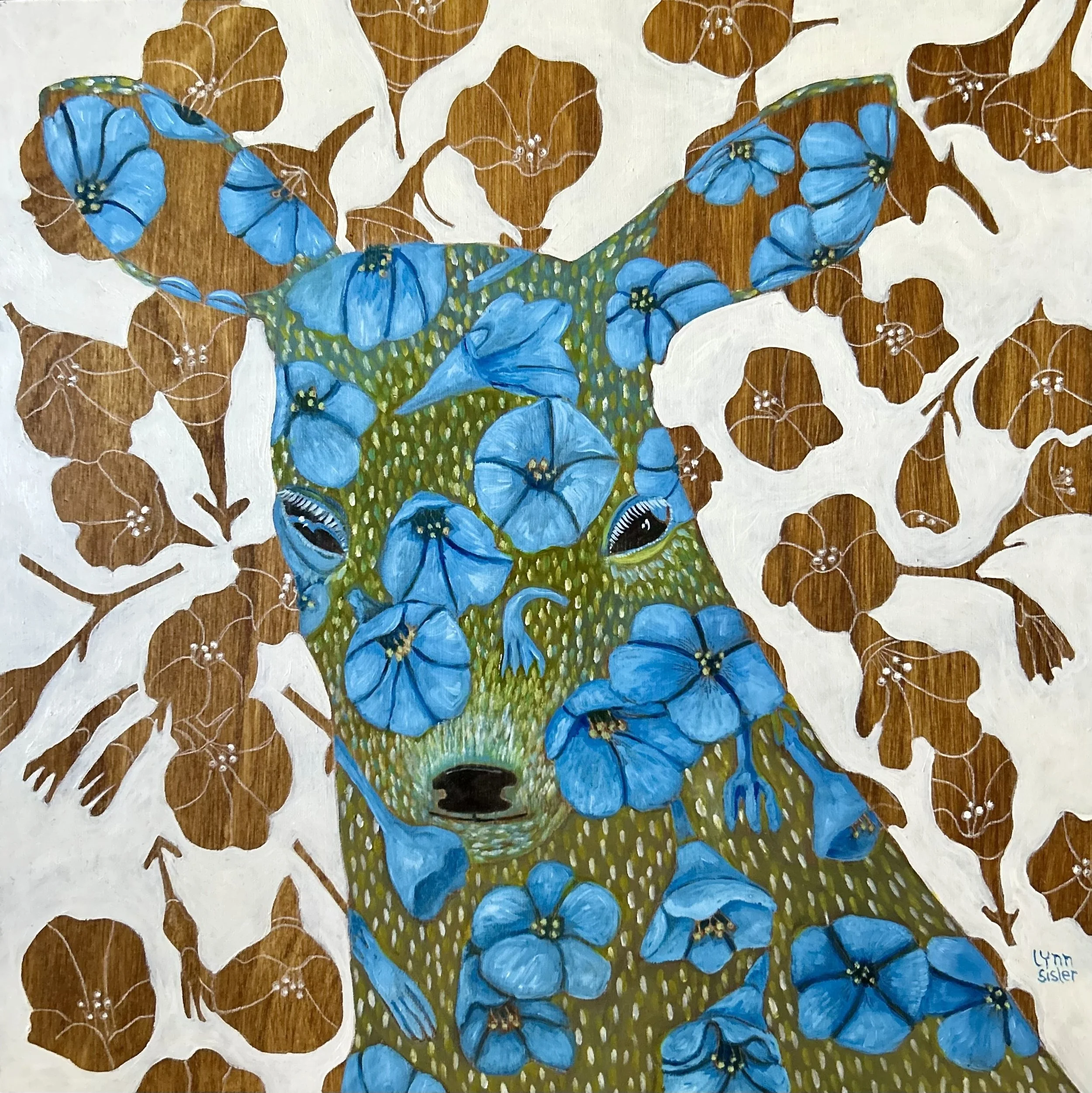 fawn with flowers