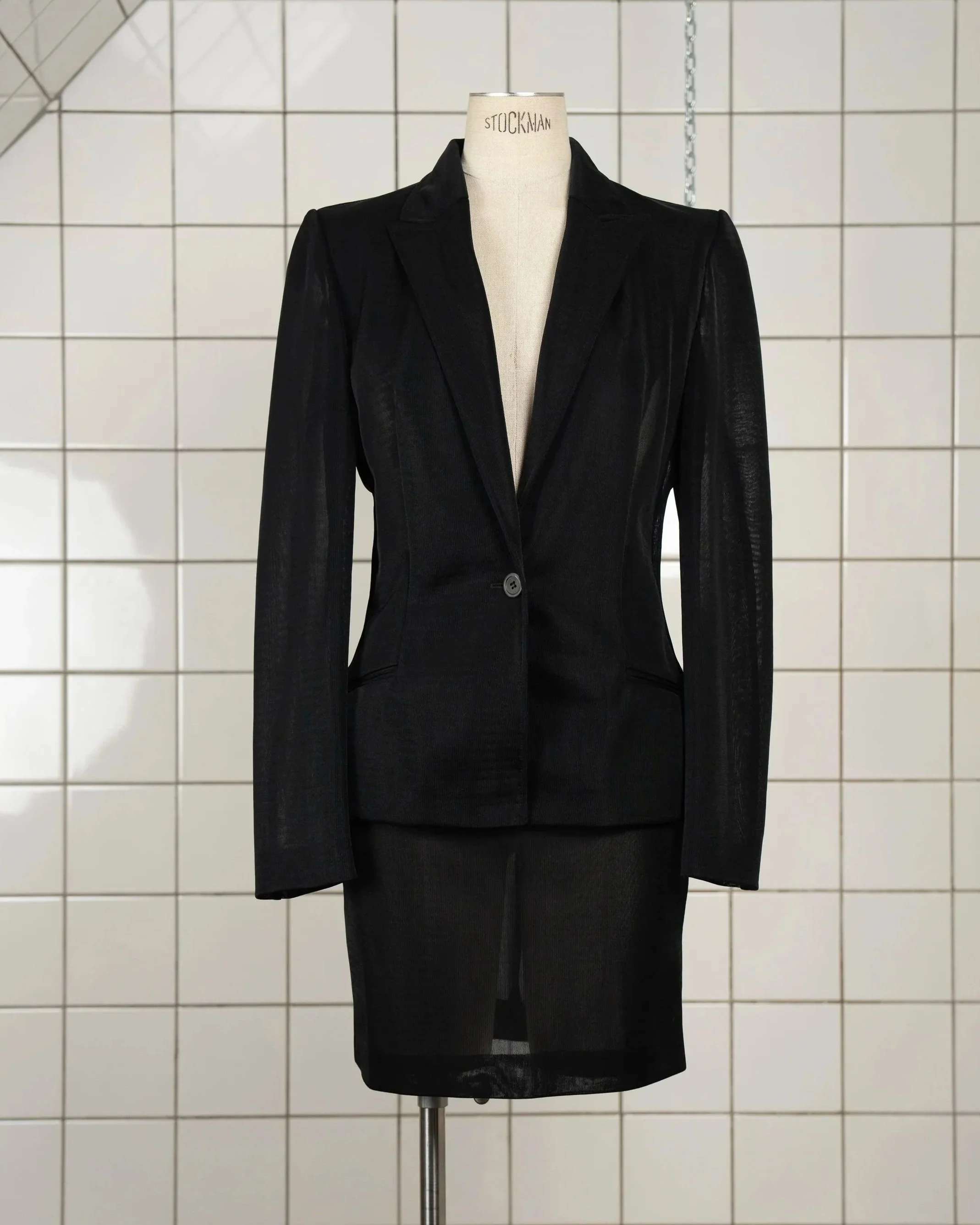 Ozbek Glossy Mesh Skirt Suit